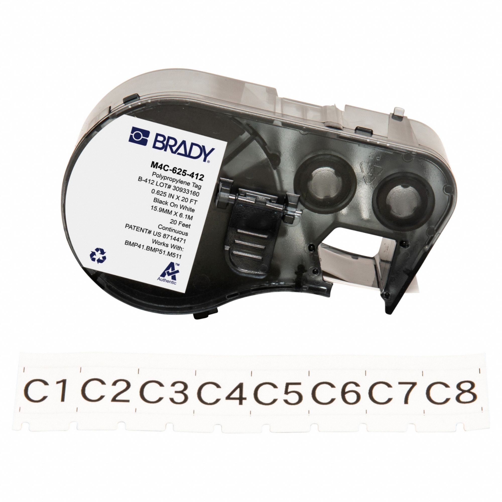 Tag Label: 5/8 in, 5/8 in x 20 ft, Polypropylene, Black on White