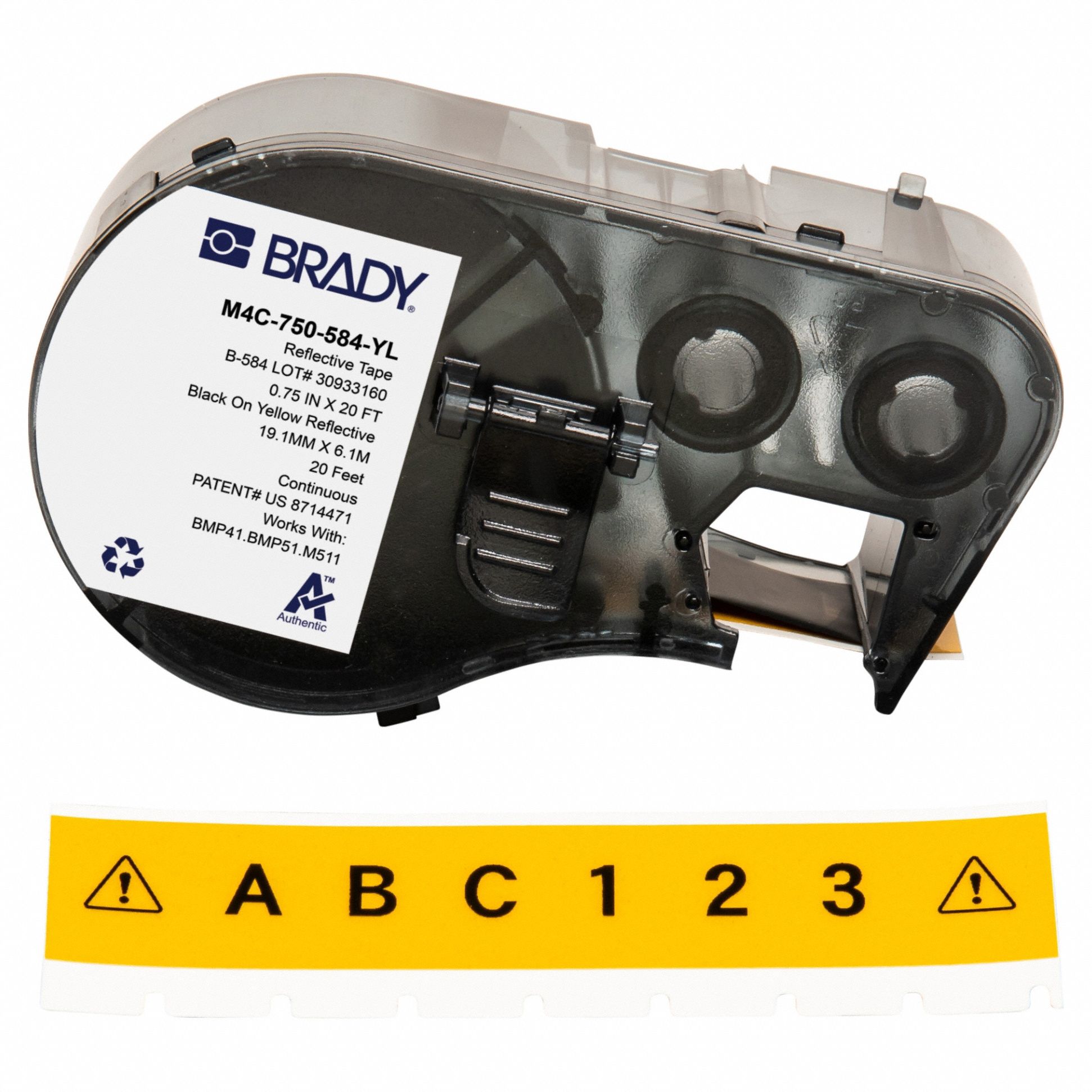 Combined Label and Ribbon Cartridge: 3/4 in x 20 ft, Plastic, Yellow (Gloss), Outdoor