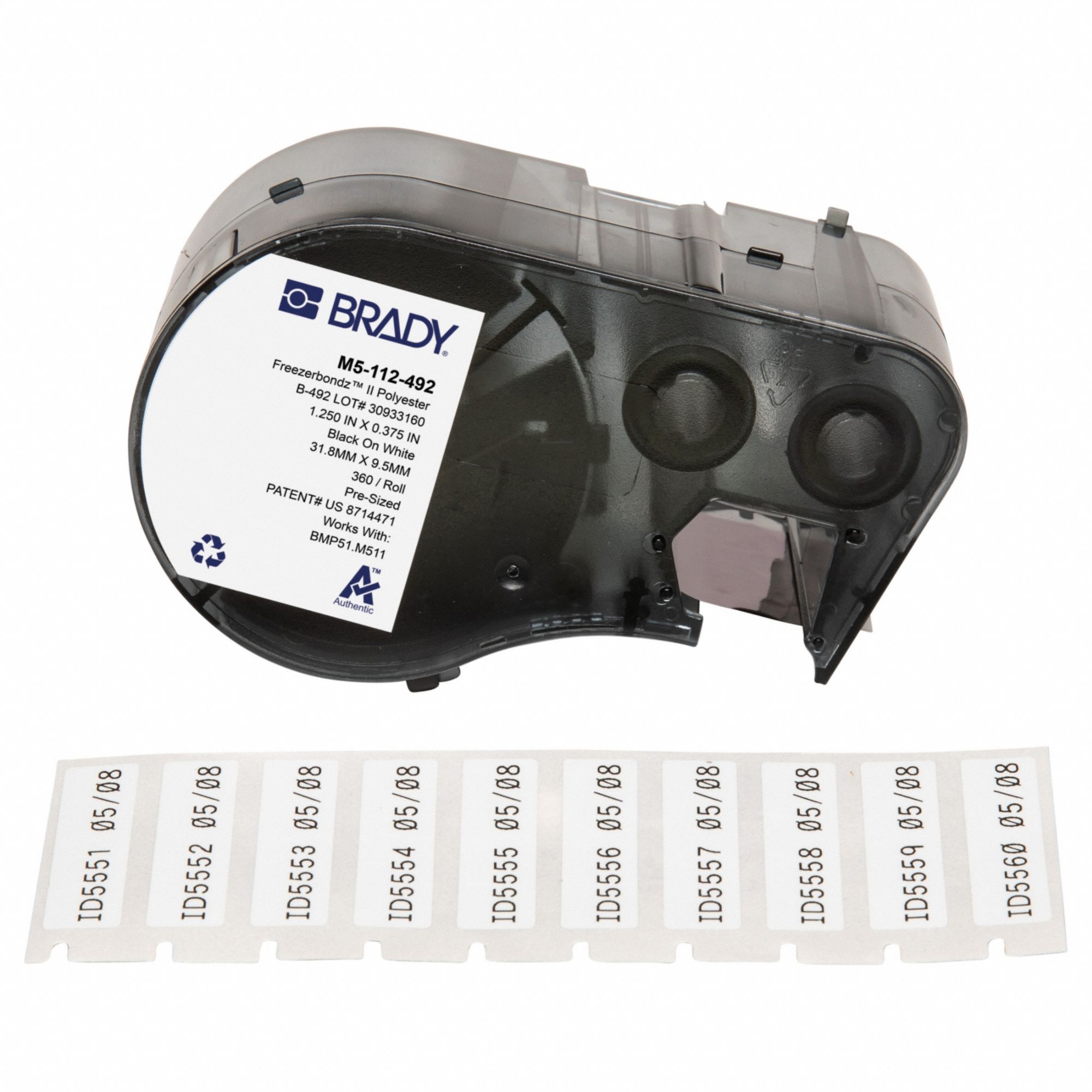Combined Label and Ribbon Cartridge: Rectangle, 3/8 in x 1 1/4 in, Cryogenic Polyester, 360 Labels