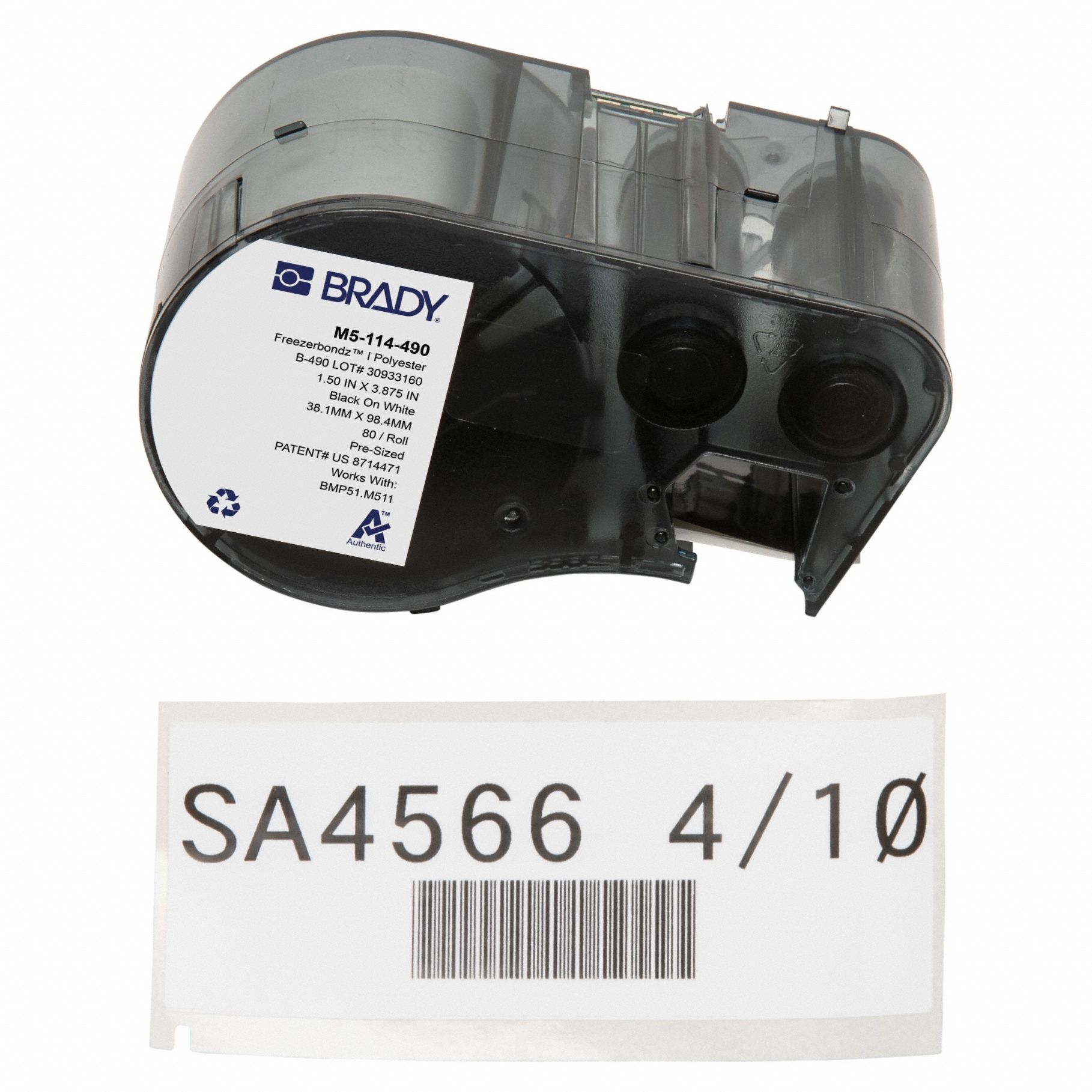 Combined Label and Ribbon Cartridge: Rectangle, 3 3/4 in x 1 1/2 in, Black on White, -320°F to 266°F