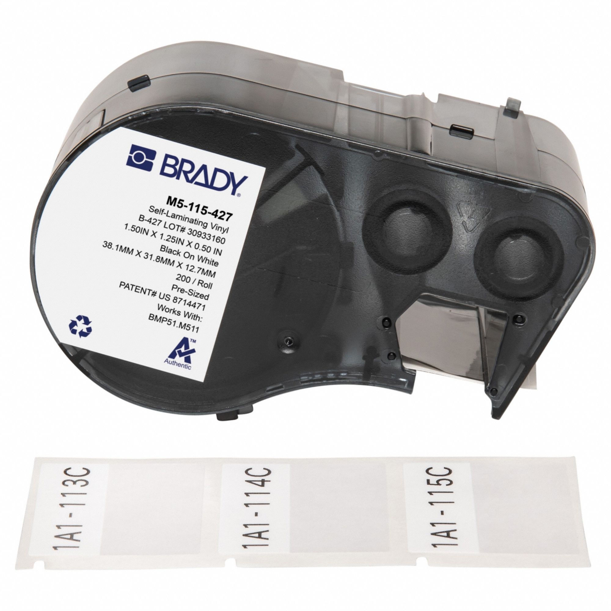 Wraparound Label: 1 1/4 in x 1 1/2 in, Vinyl, White (Matte), For 10 AWG to 6 AWG Wire Gauge