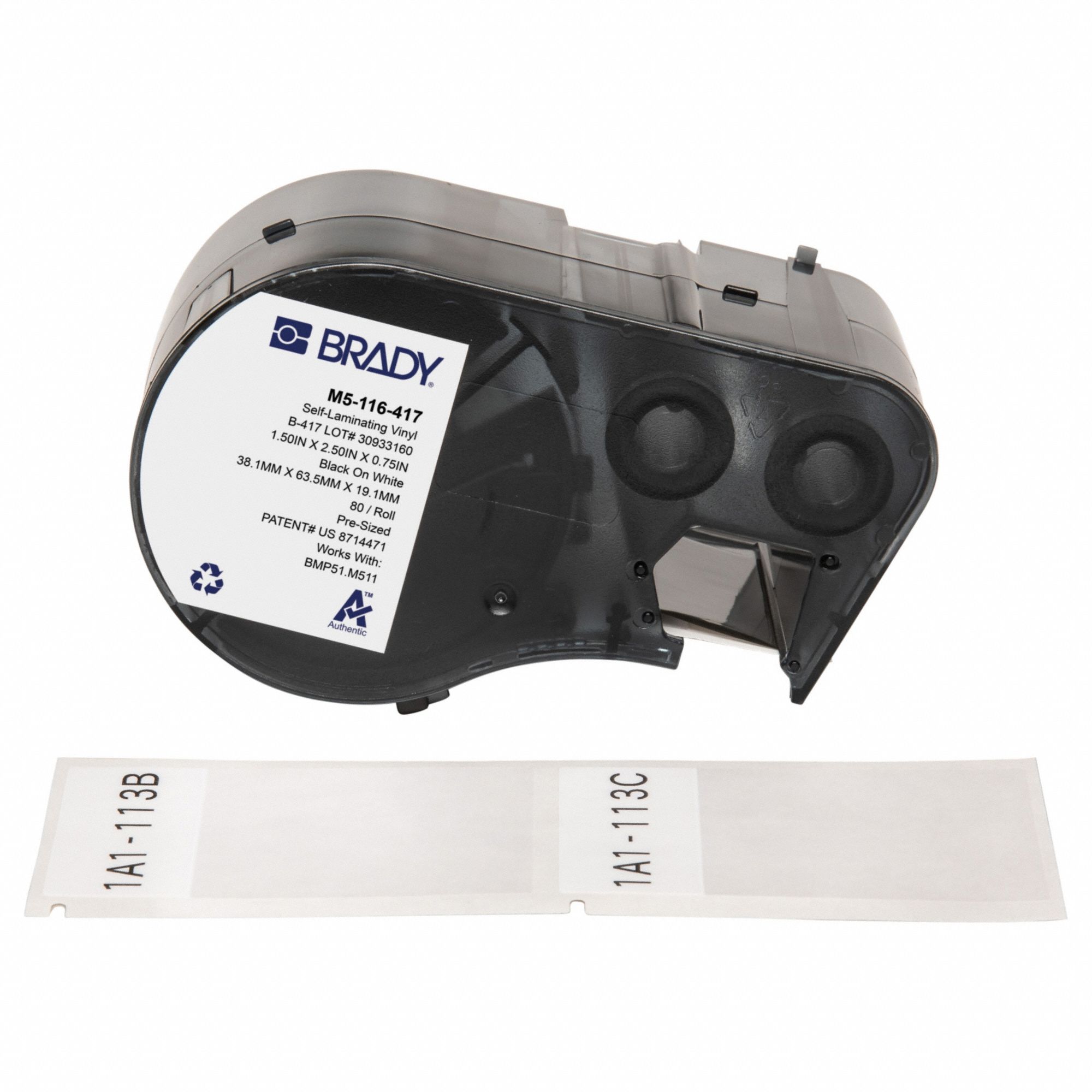 Wraparound Label: 2 1/2 in x 1 1/2 in, Self-Extinguishing Vinyl, White (Matte), 80 Labels Included