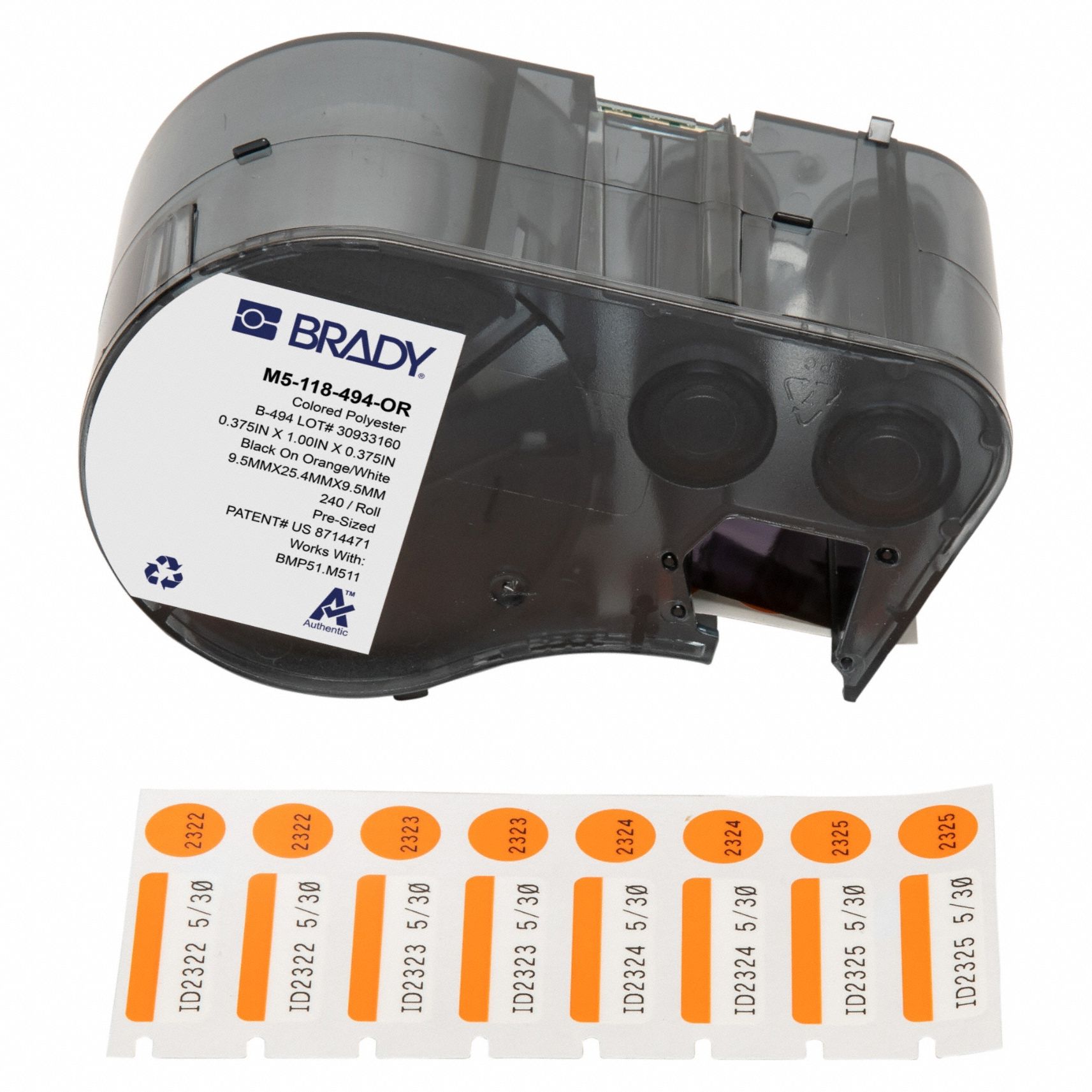 Combined Label and Ribbon Cartridge: 3/8 in x 1 in, 1 in, Cryogenic Polyester, 240 Labels Included