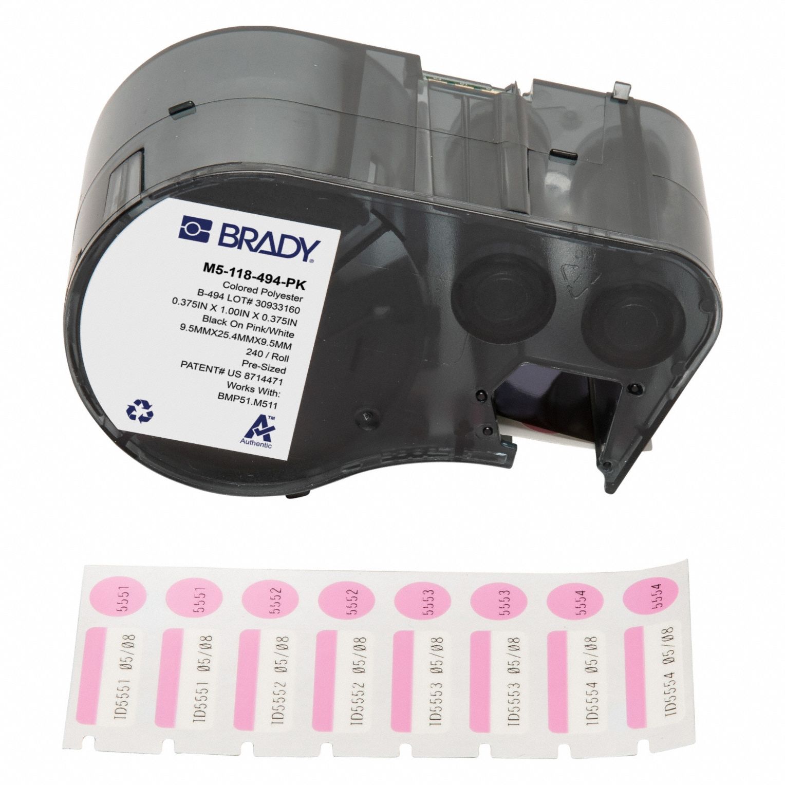 LABEL & RIBBON CARTRIDGE, 3/8 IN X 1 IN, 1 IN, CRYOGENIC POLYESTER, BLACK ON PINK/BLACK/WHITE