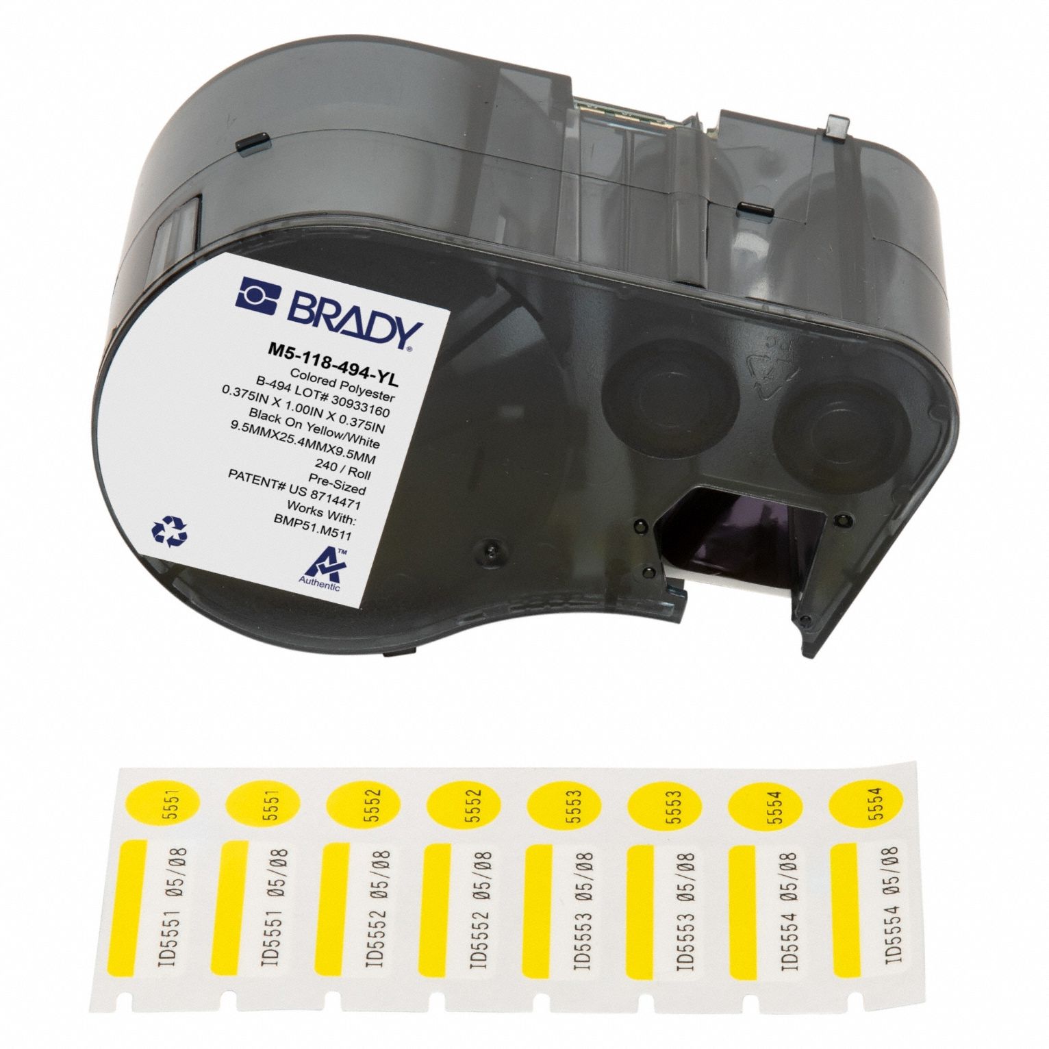 Combined Label and Ribbon Cartridge: 3/8 in x 1 in, 1 in, Cryogenic Polyester, 240 Labels Included