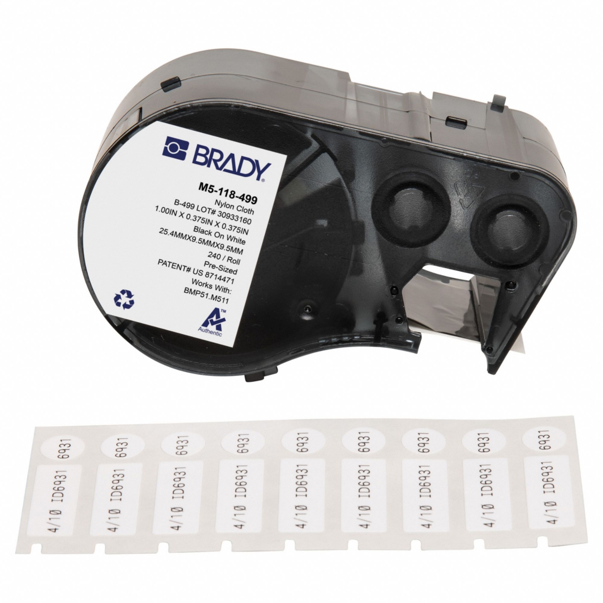 Combined Label and Ribbon Cartridge: Rectangle, 3/8 in x 1 in, Cryogenic Autoclavable Nylon