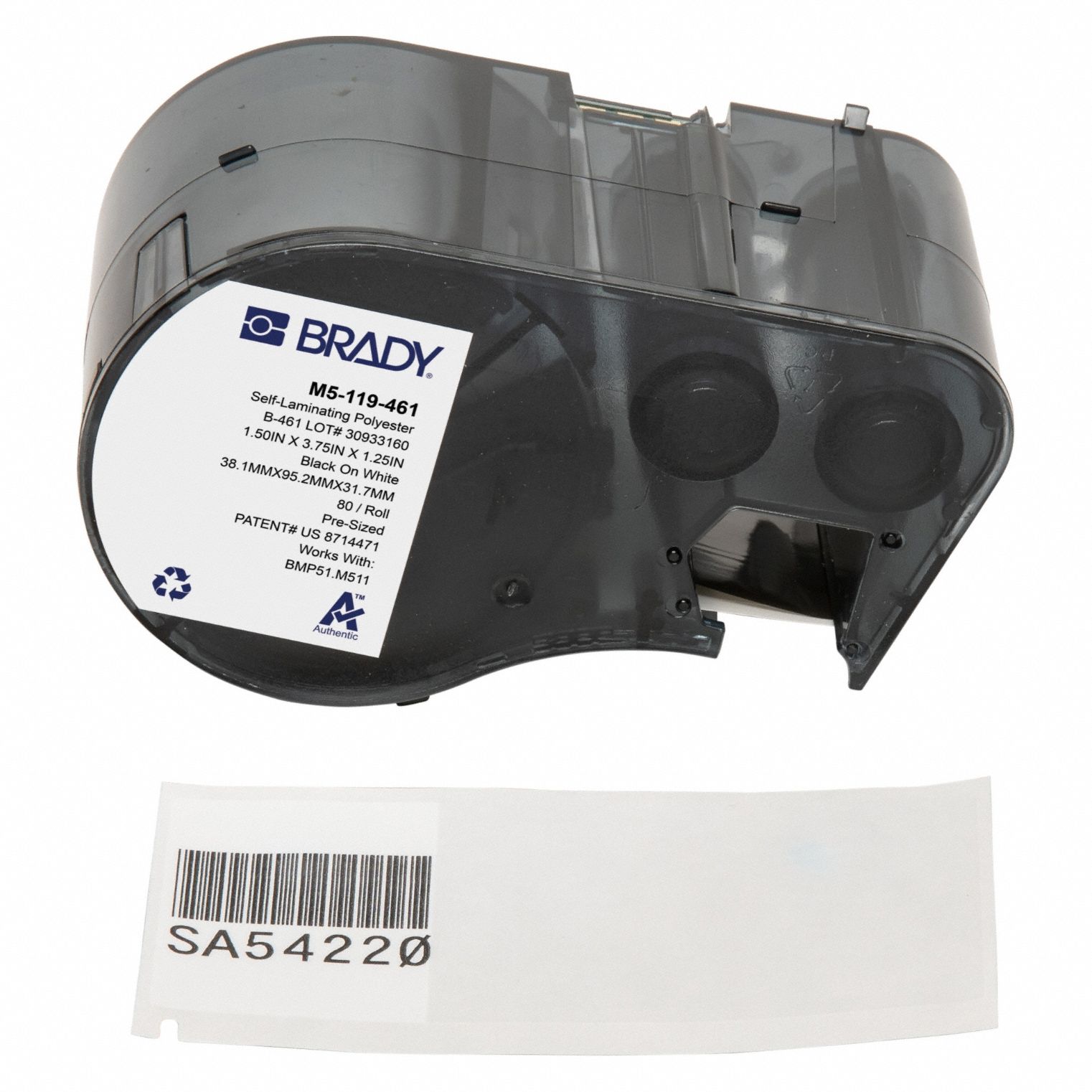 Combined Label and Ribbon Cartridge: Rectangle, 1 1/2 in x 3 3/4 in, Black on White, -321°F to 230°F