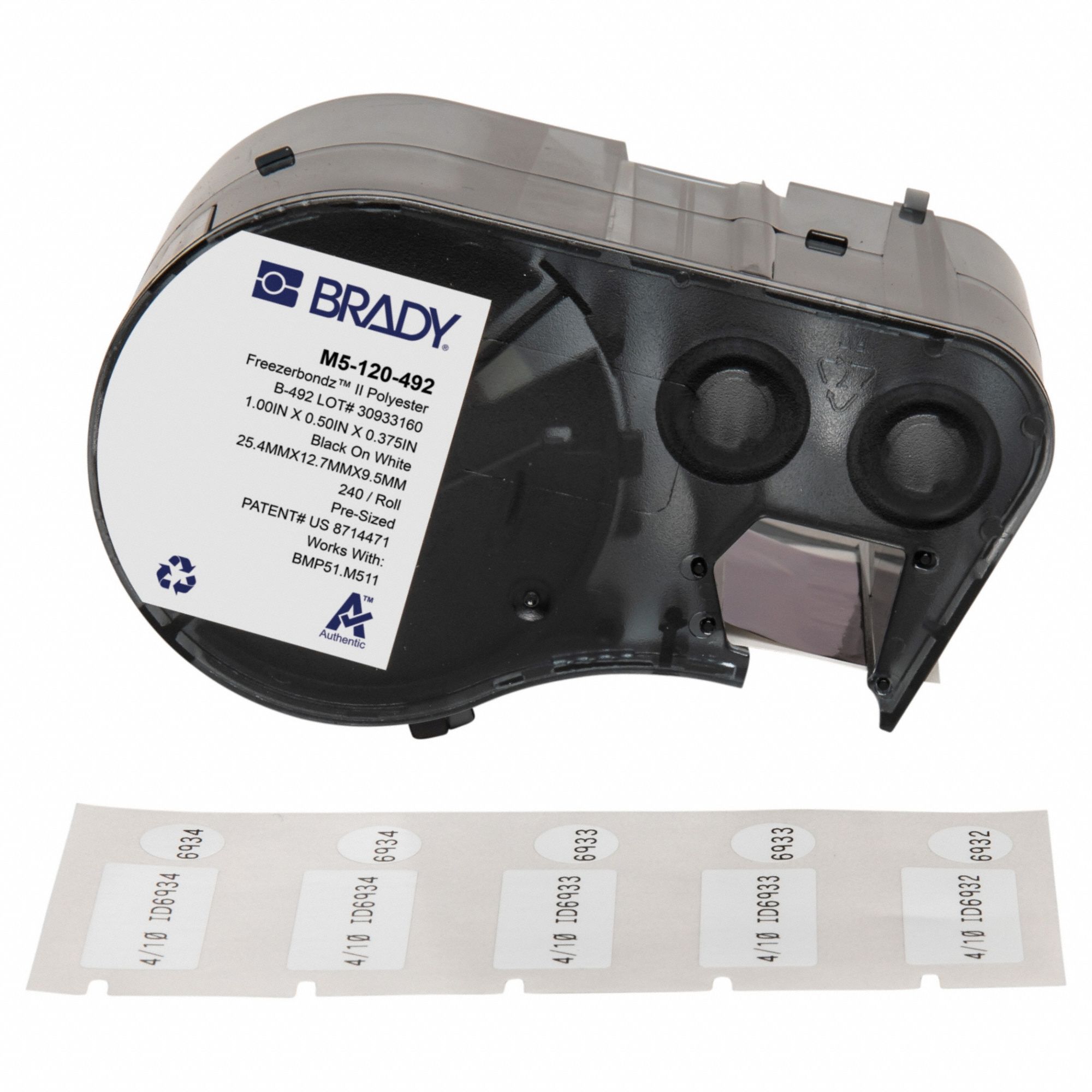 Combined Label and Ribbon Cartridge: Rectangle, 1/2 in x 1 in, Cryogenic Polyester, Black on White