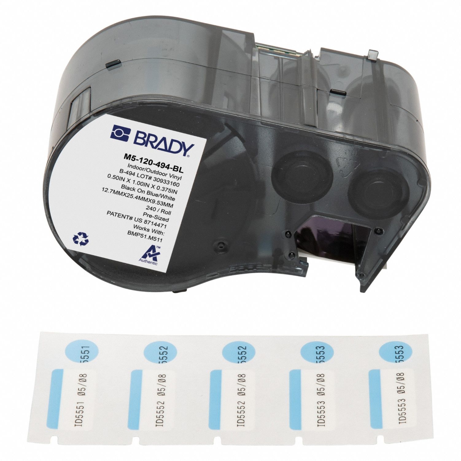 Combined Label and Ribbon Cartridge: 1/2 in x 1 in, 1 in, Cryogenic Polyester, 240 Labels Included