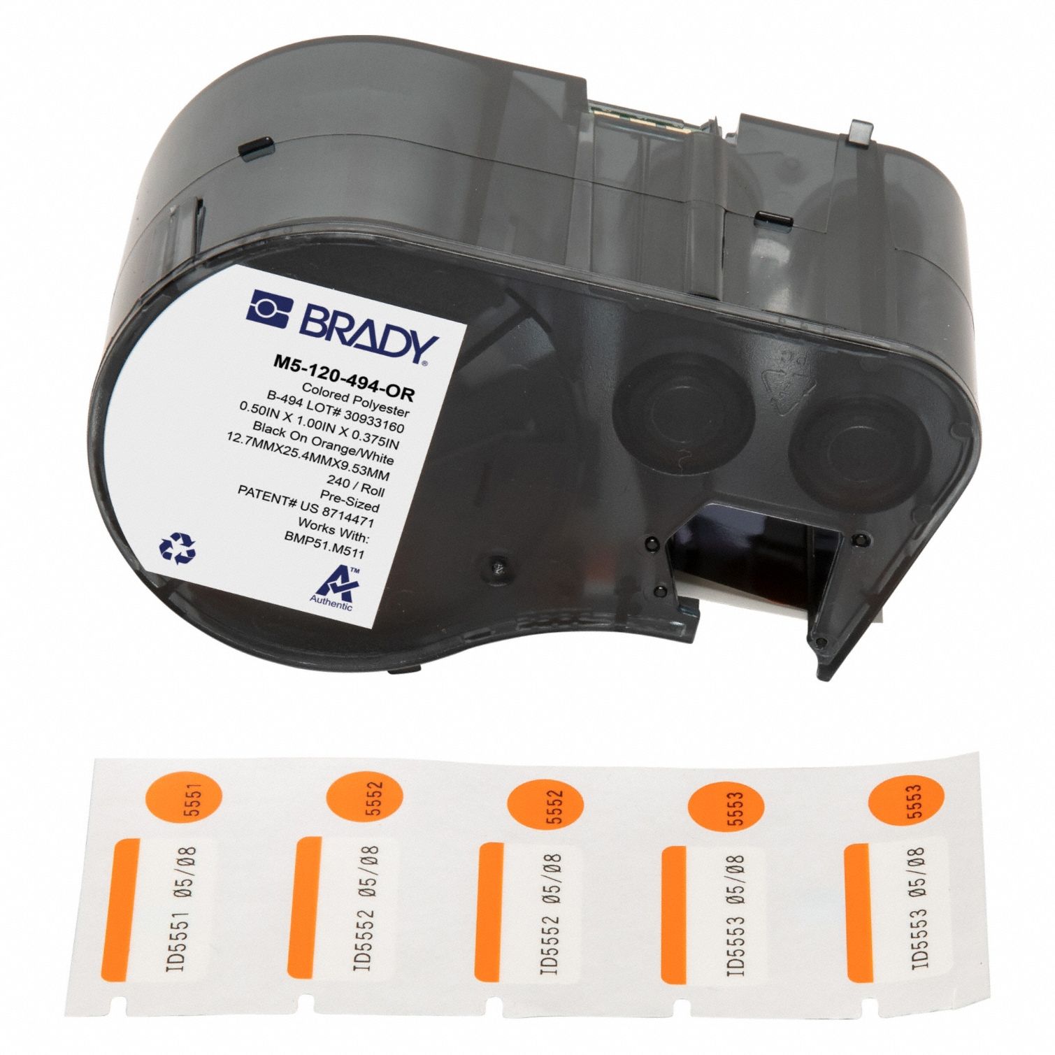 Combined Label and Ribbon Cartridge: 1/2 in x 1 in, 1 in, Cryogenic Polyester, 240 Labels Included