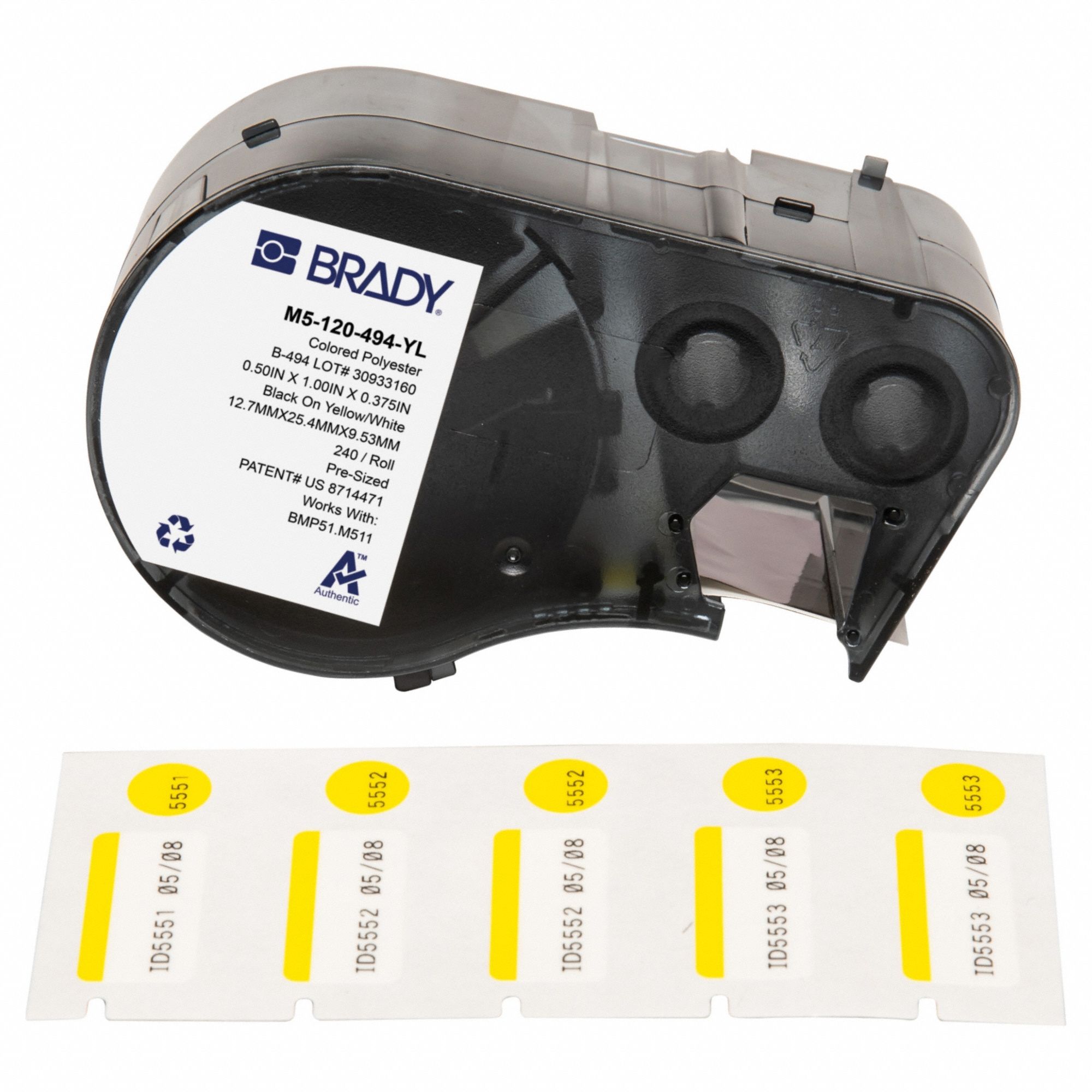 Combined Label and Ribbon Cartridge: 1/2 in x 1 in, 1 in, Cryogenic Polyester, 240 Labels Included