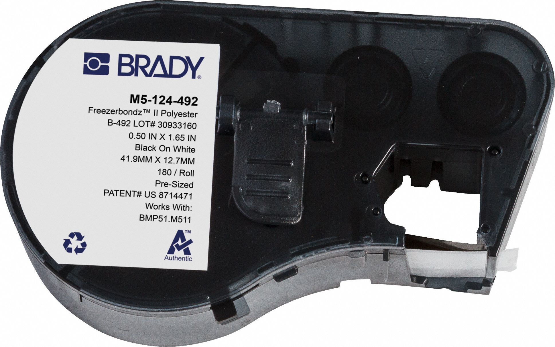 Combined Label and Ribbon Cartridge: Rectangle, 1 21/32 in x 1/2 in, Cryogenic Polyester, 180 Labels