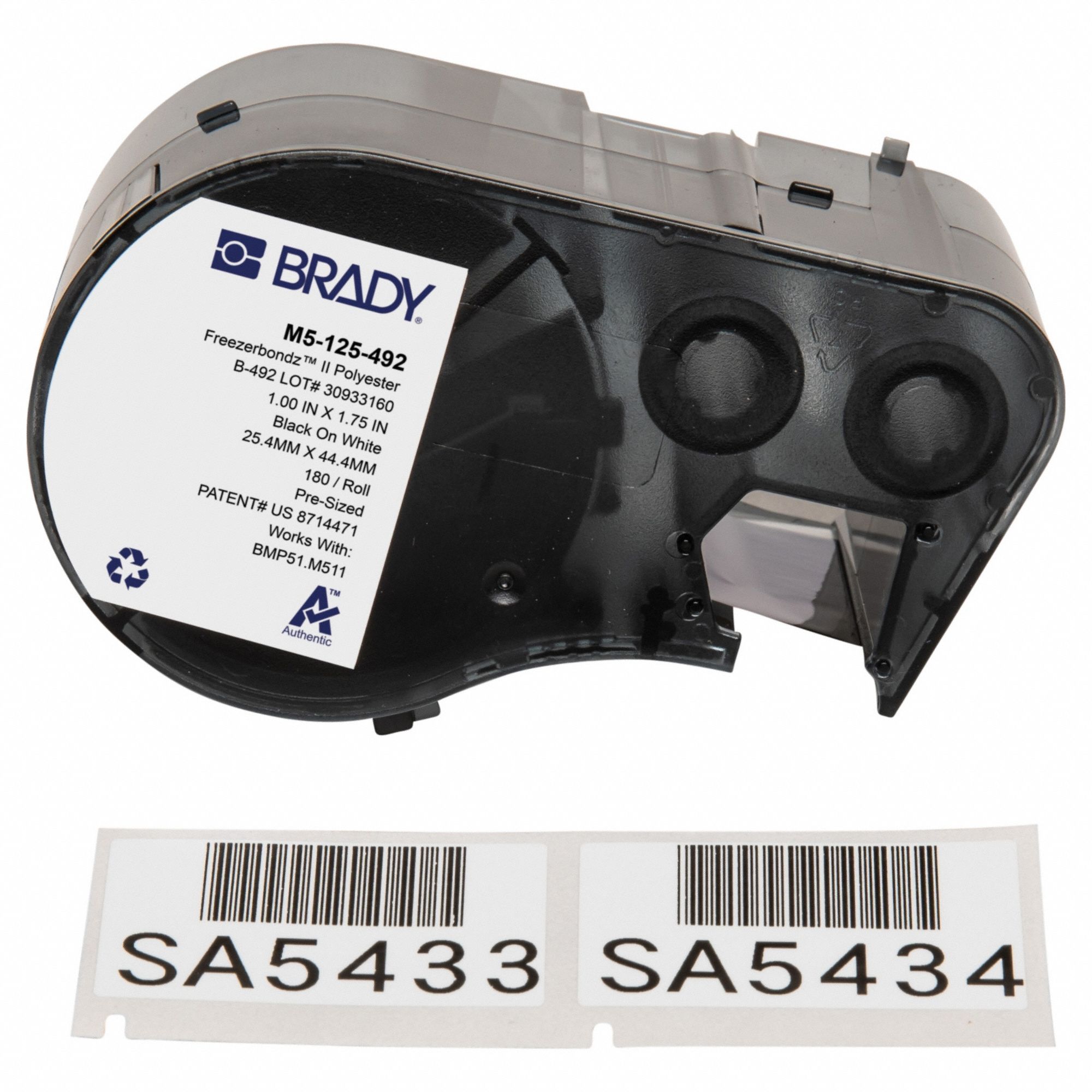 Combined Label and Ribbon Cartridge: Rectangle, 1 in x 1 3/4 in, Cryogenic Polyester, Black on White