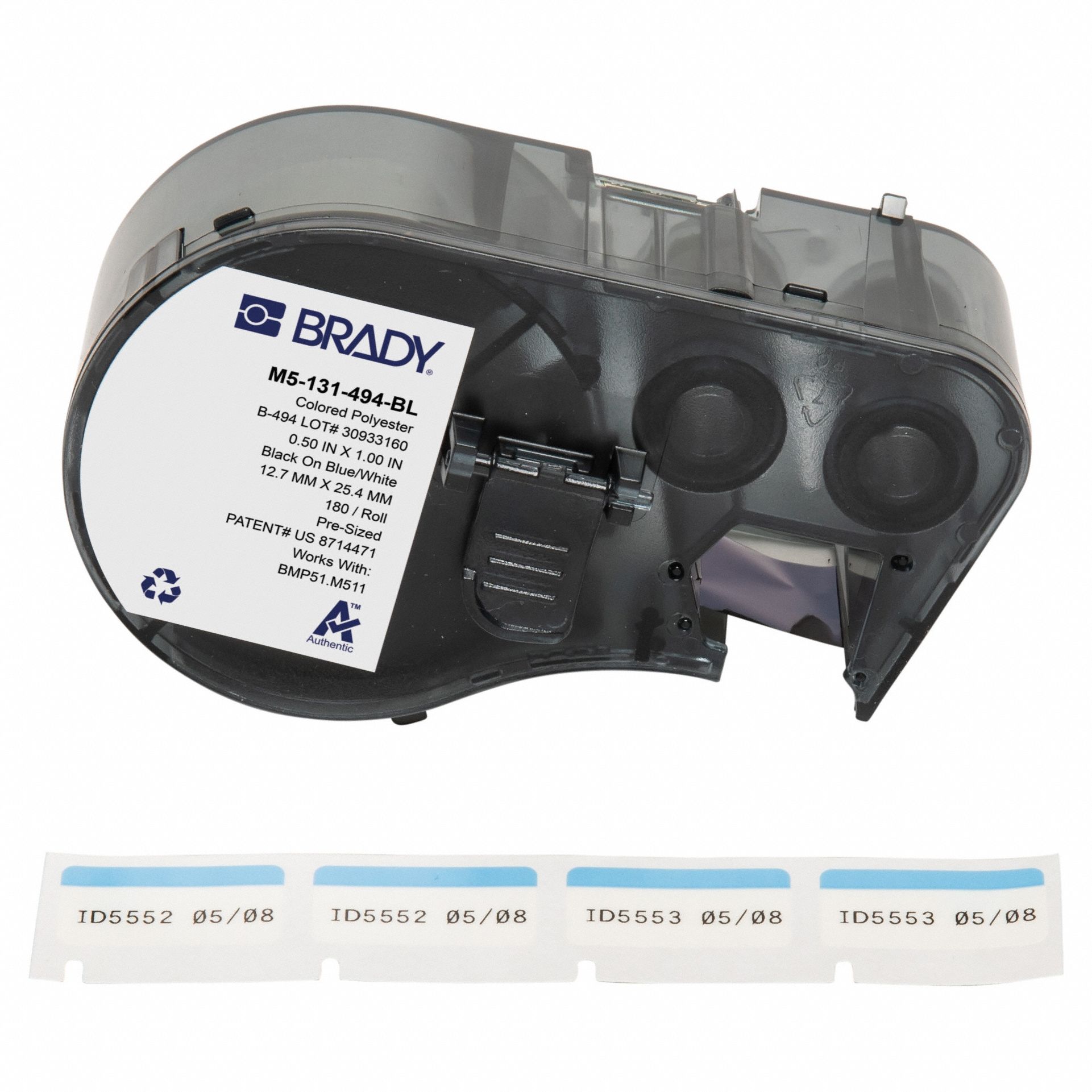 Combined Label and Ribbon Cartridge: 1/2 in x 1 in, 1 in, Cryogenic Polyester, 180 Labels Included