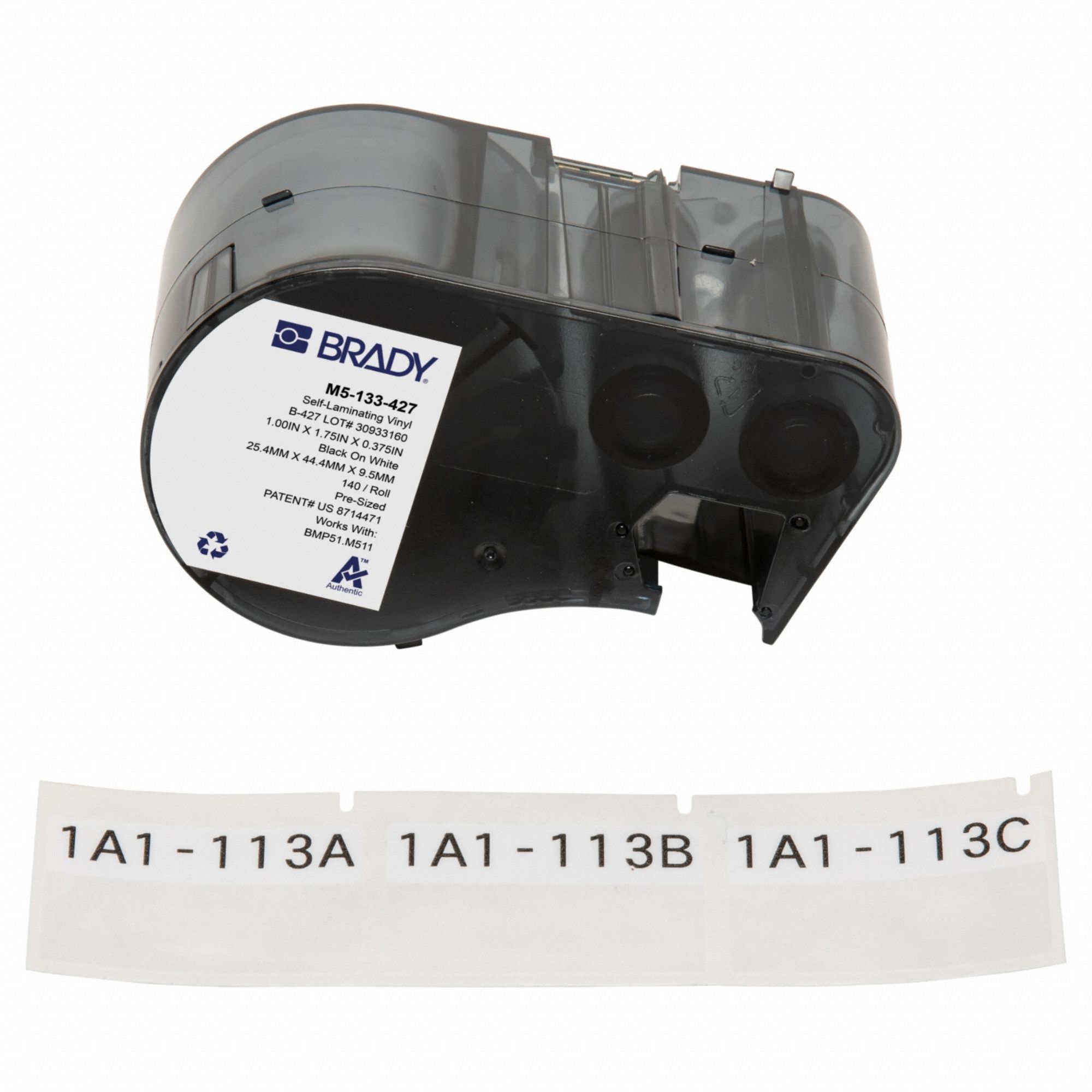 Wraparound Label: 1 in x 1 3/4 in, Vinyl, White (Matte), For 16 AWG to 8 AWG Wire Gauge