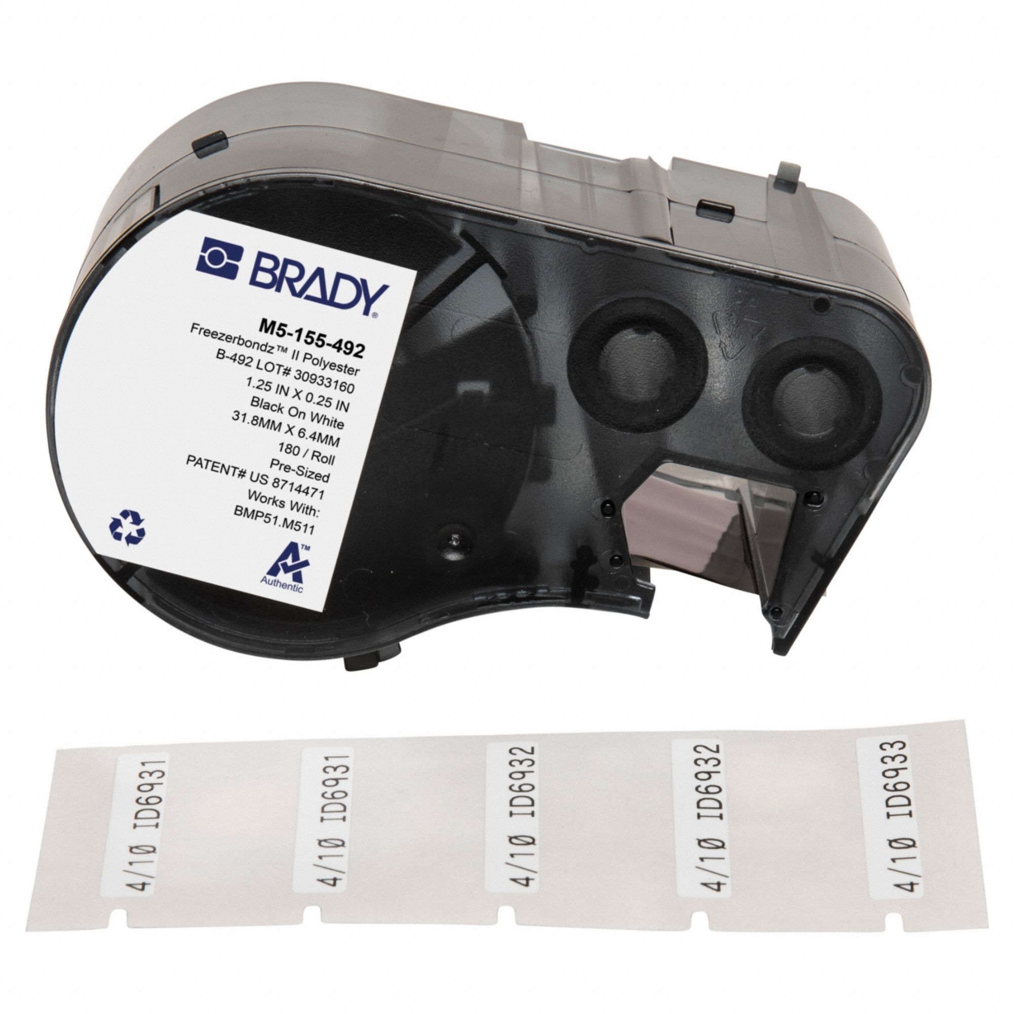 Combined Label and Ribbon Cartridge: Rectangle, 1/4 in x 1 1/4 in, Cryogenic Polyester, 180 Labels