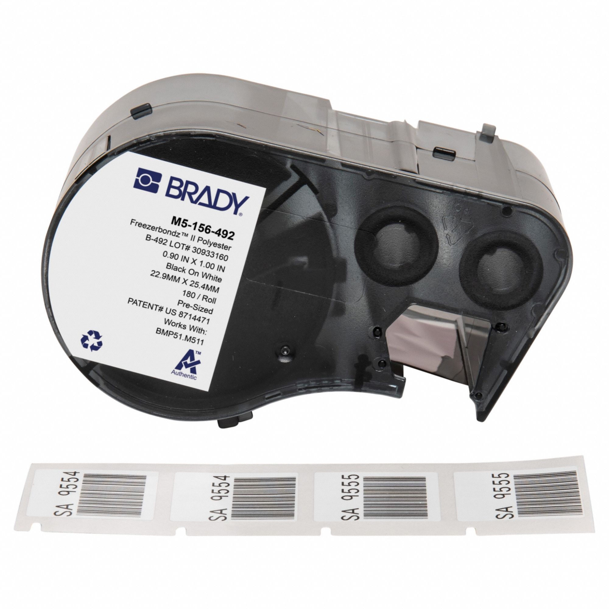 Combined Label and Ribbon Cartridge: Rectangle, 1 in x 29/32 in, Cryogenic Polyester, Black on White