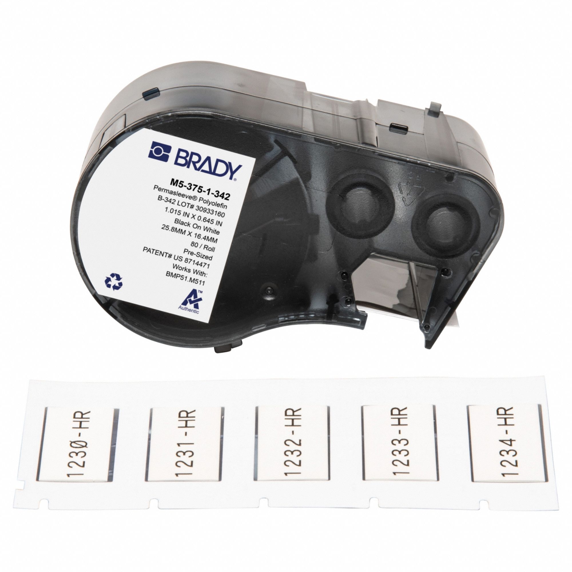 Sleeve Label: 1 in x 21/32 in, Polyolefin, White (Matte), For 4 AWG to 12 AWG Wire Gauge