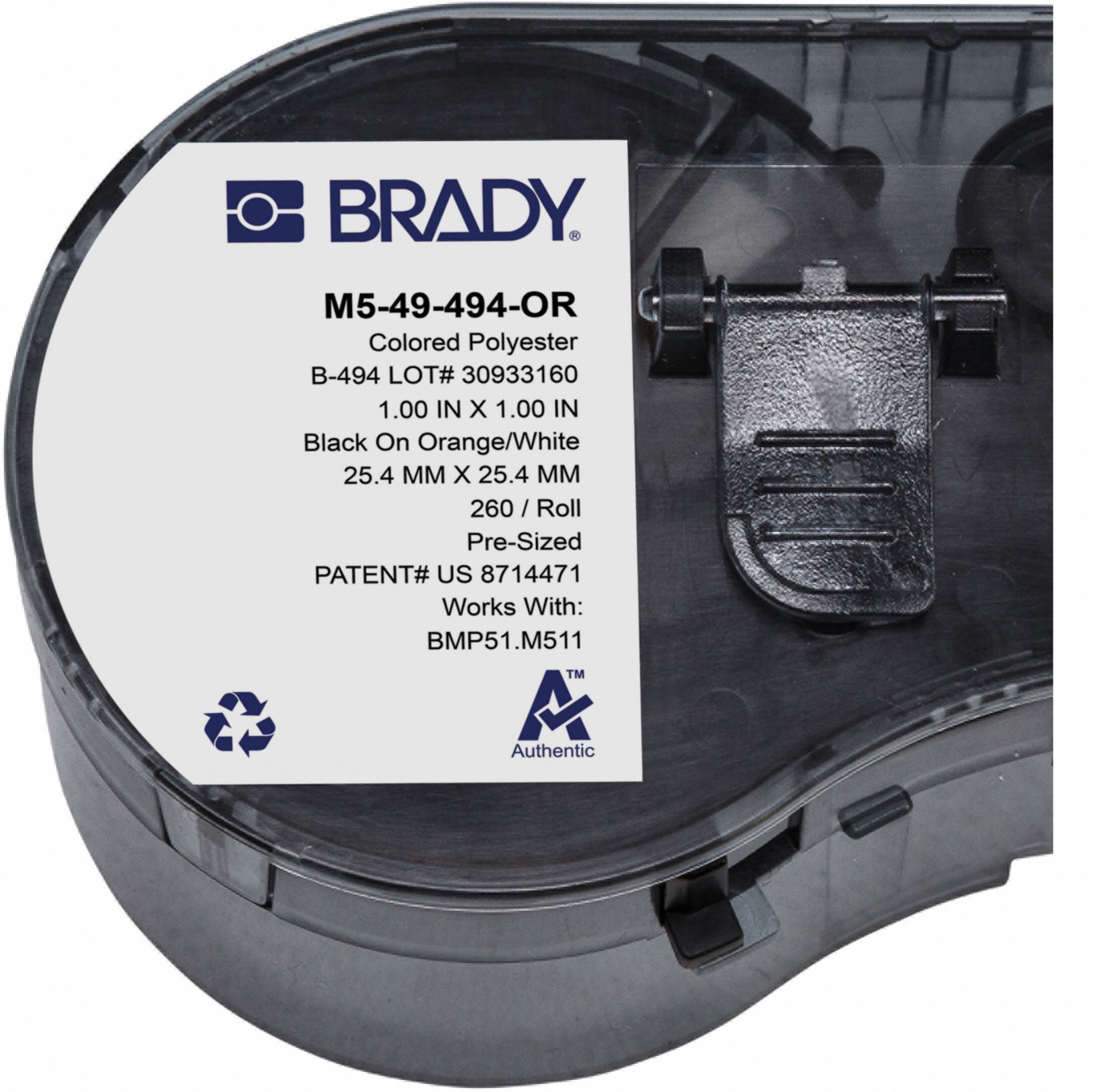 Combined Label and Ribbon Cartridge: 1 in x 1 in, 1 in, Cryogenic Polyester, 260 Labels Included