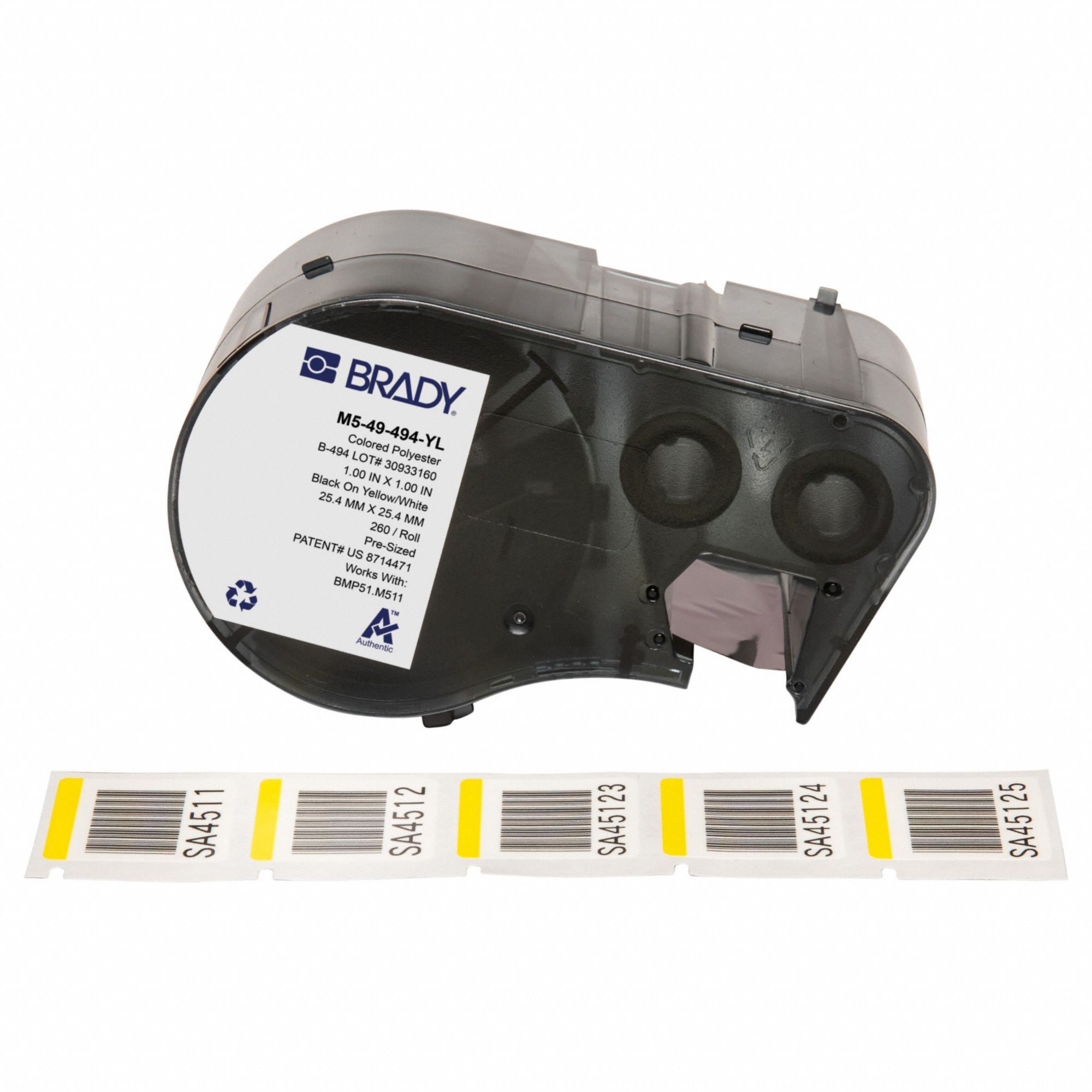 Combined Label and Ribbon Cartridge: 1 in x 1 in, 1 in, Cryogenic Polyester, 260 Labels Included
