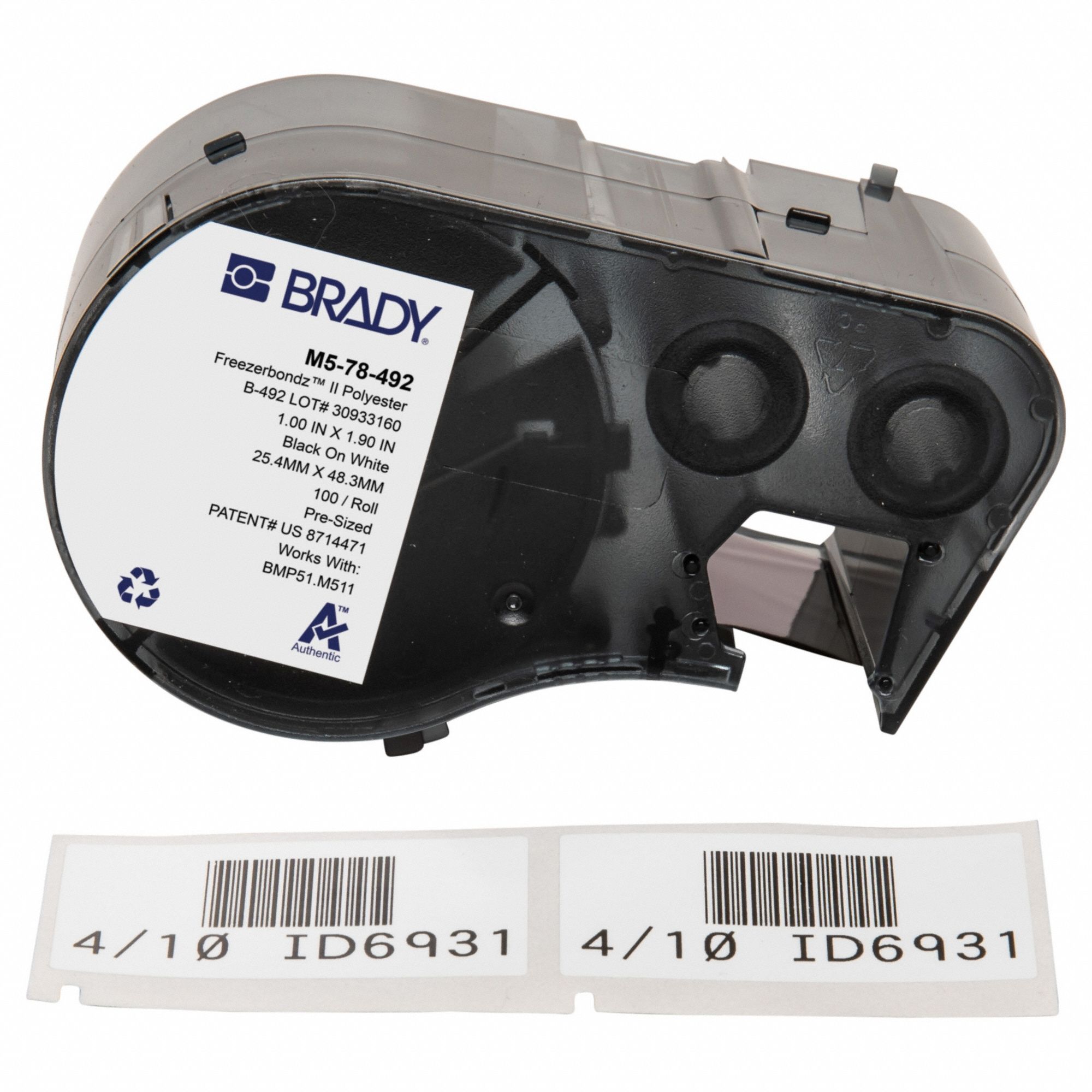 Combined Label and Ribbon Cartridge: Rectangle, 1 29/32 in x 1 in, Cryogenic Polyester, 100 Labels