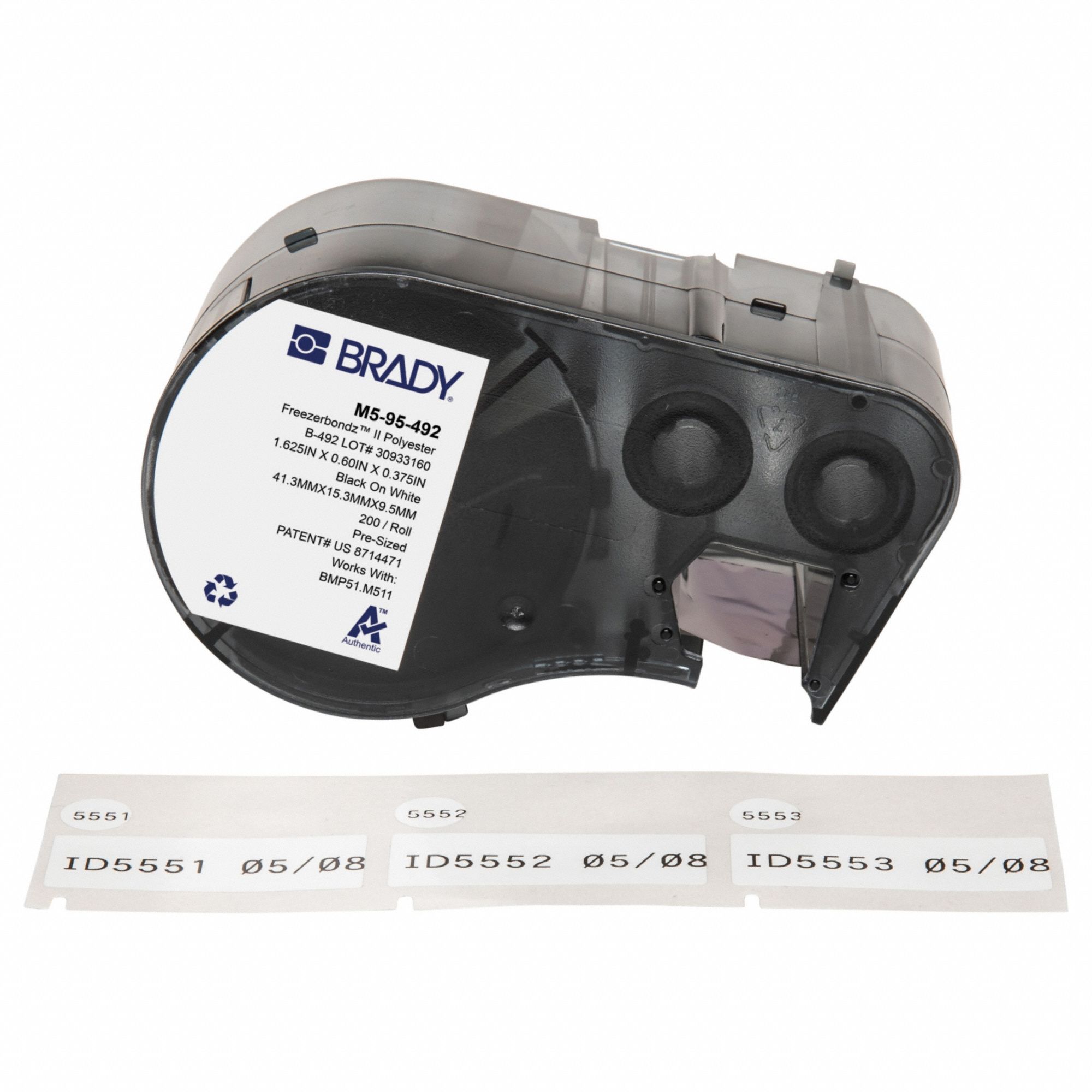 Combined Label and Ribbon Cartridge: Rectangle, 19/32 in x 1 5/8 in, Cryogenic Polyester, 200 Labels