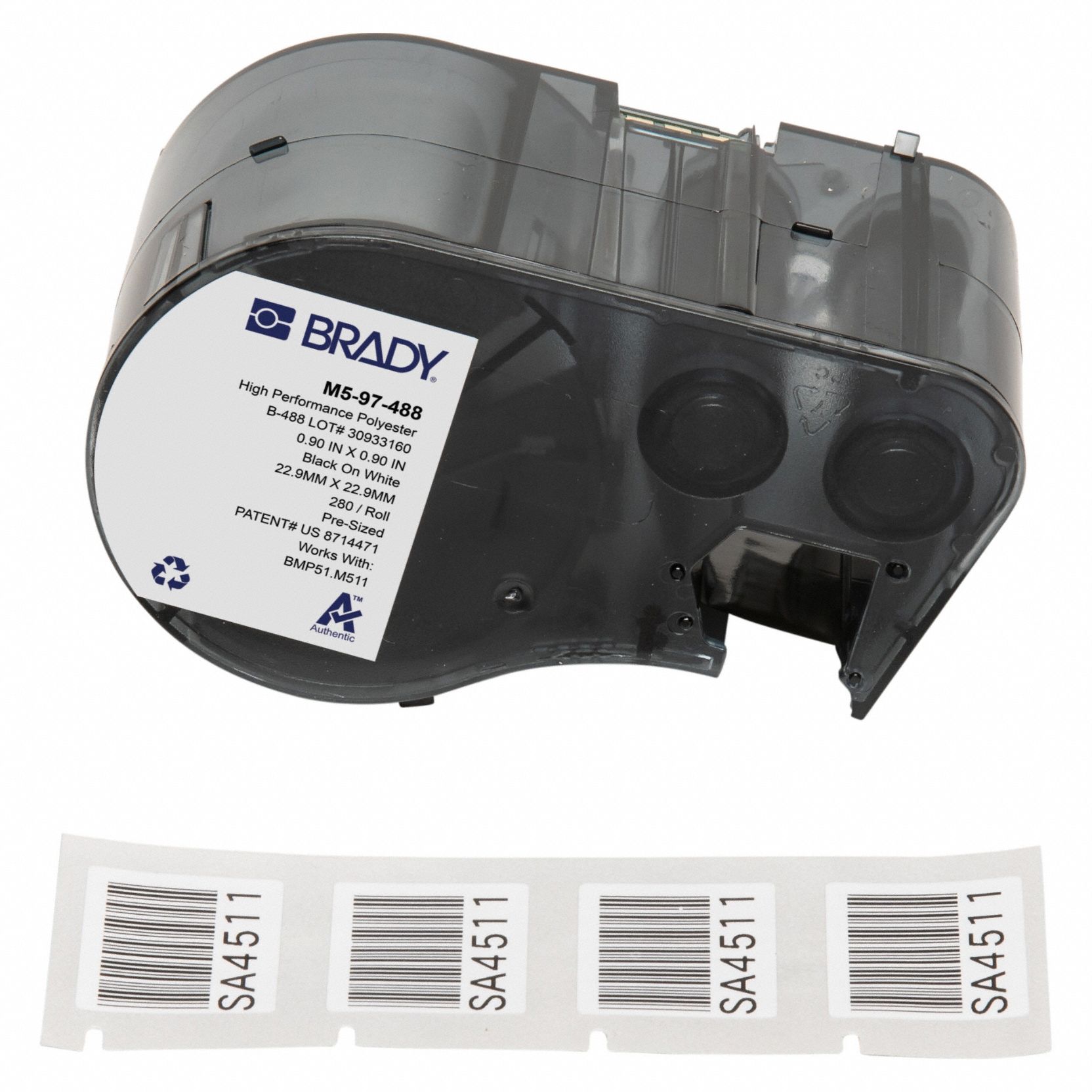 Combined Label and Ribbon Cartridge: 29/32 in x 29/32 in, Cryogenic Autoclavable Polyester