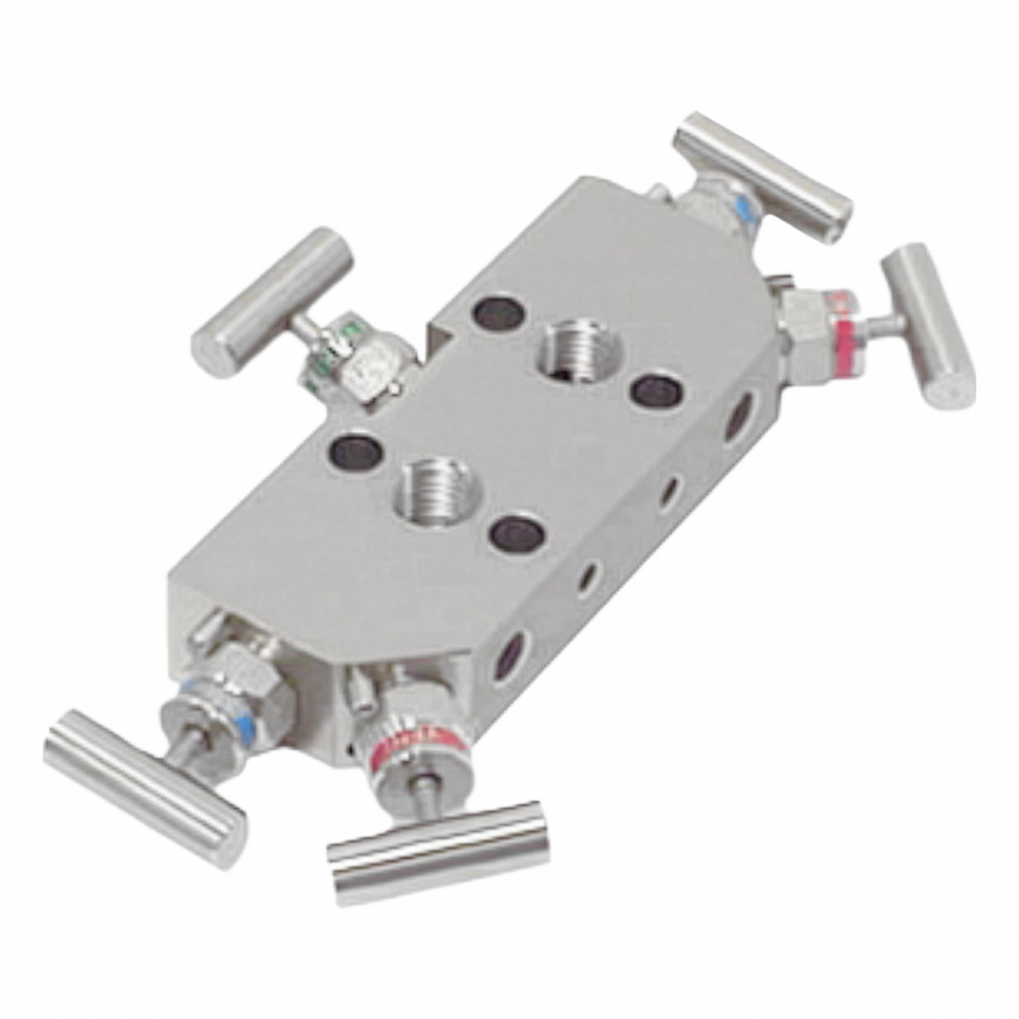 Five-Way Valve: Stainless Steel, 1/2" FNPT, Flange, 6, 000 psi Pressure, PTFE, 1/4" FNPT