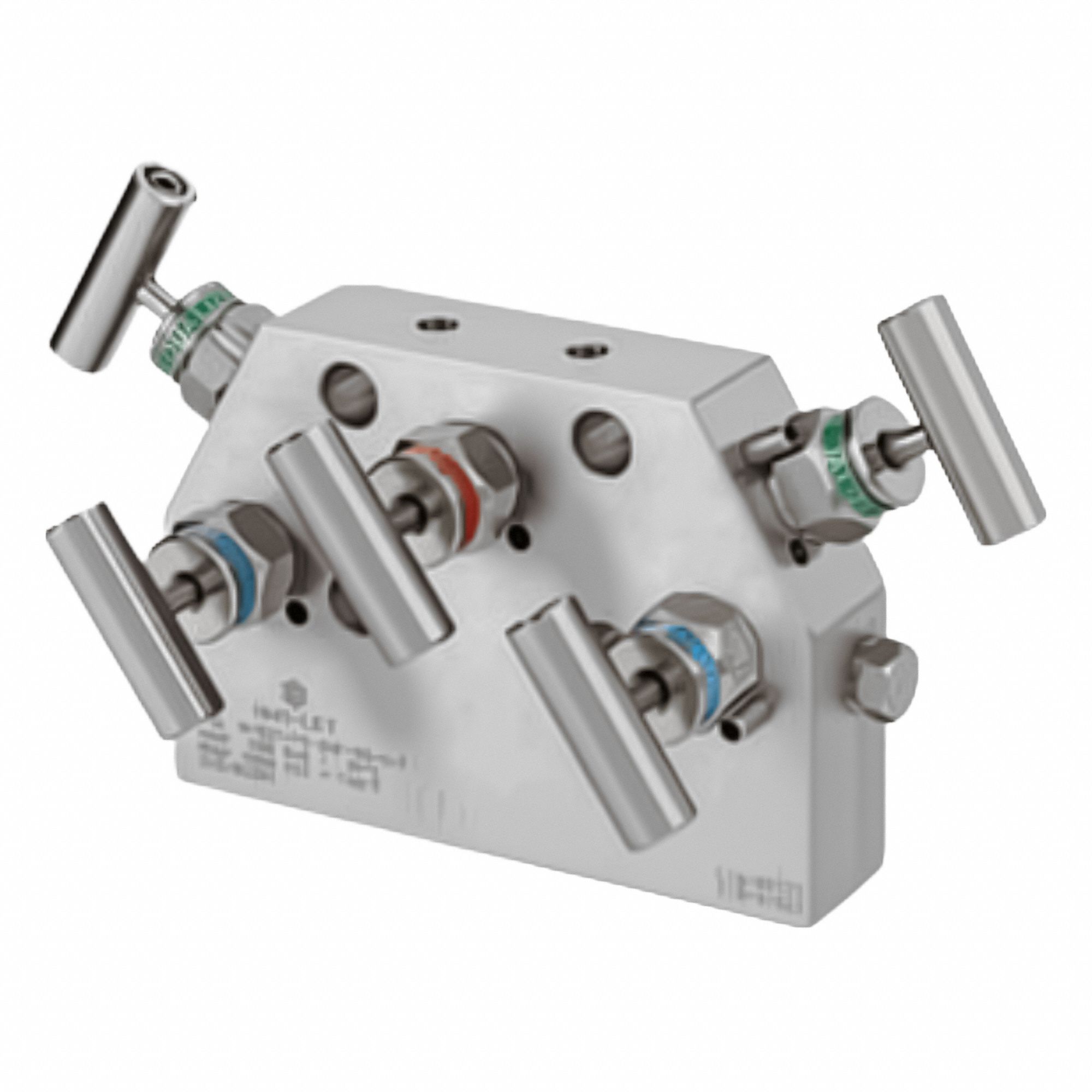 Five-Way Valve: Stainless Steel, 1/2" FNPT, Flange, 6, 000 psi Pressure, PTFE, 1/4" FNPT