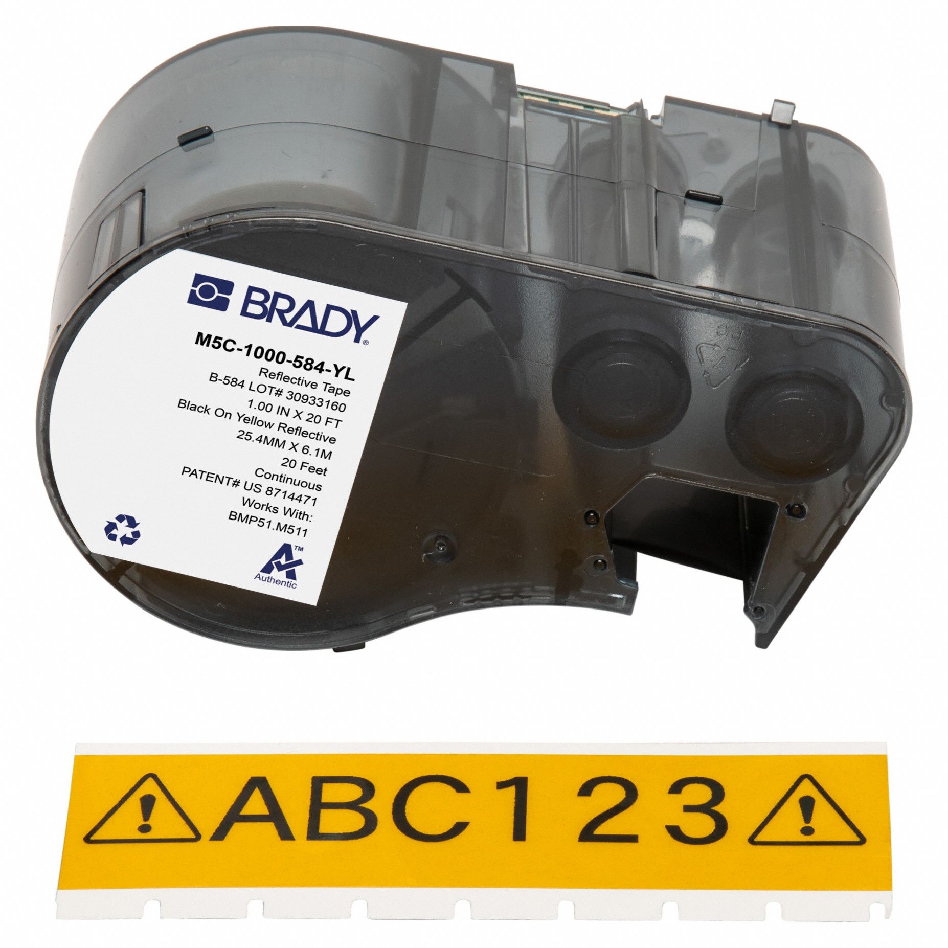 Combined Label and Ribbon Cartridge: 1 in x 20 ft, Plastic, Yellow (Gloss), Outdoor