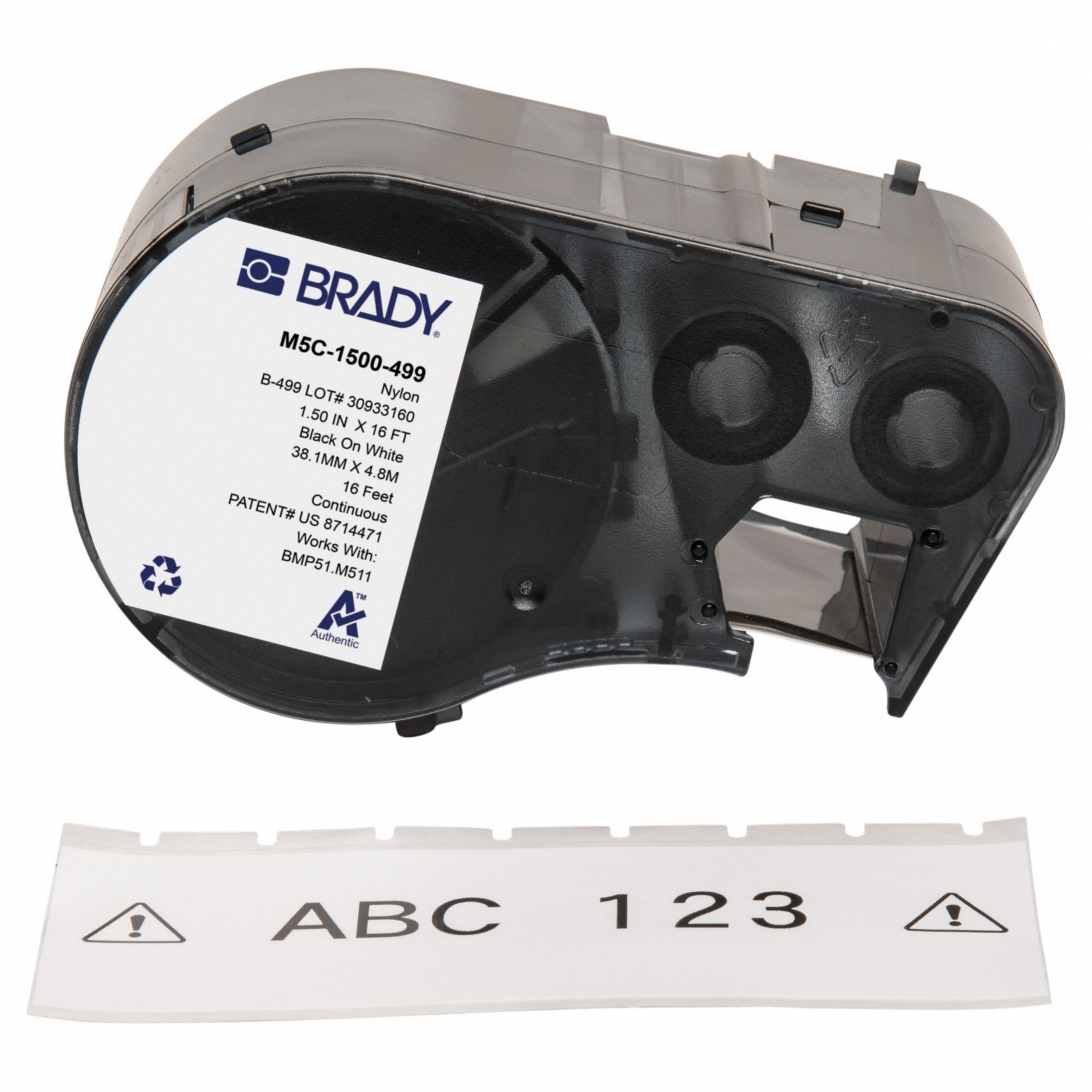 Combined Label and Ribbon Cartridge: 1 1/2 in, 16 ft, Cryogenic Autoclavable Nylon, Black on White