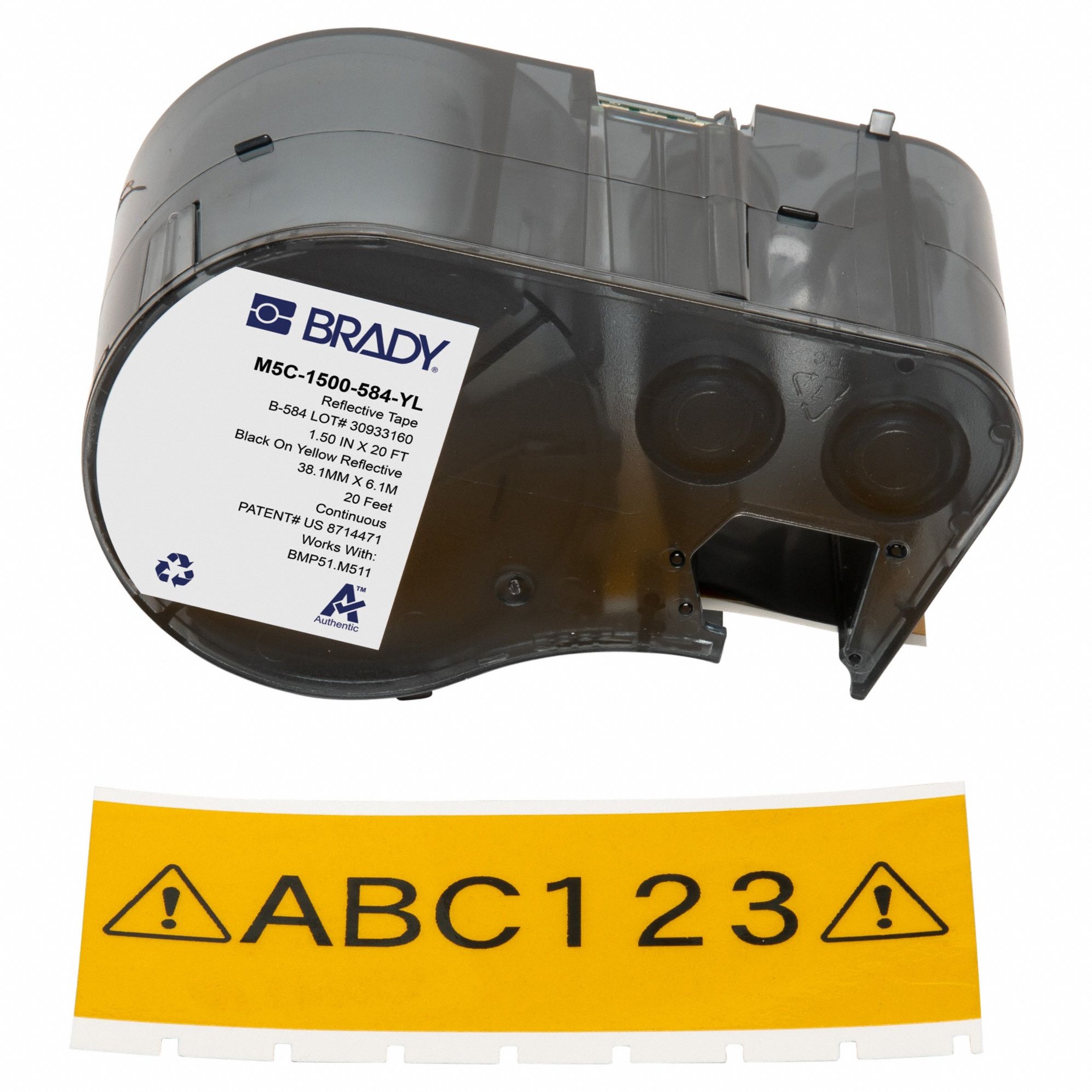 Combined Label and Ribbon Cartridge: 1 1/2 in x 20 ft, Plastic, Yellow (Gloss), Outdoor