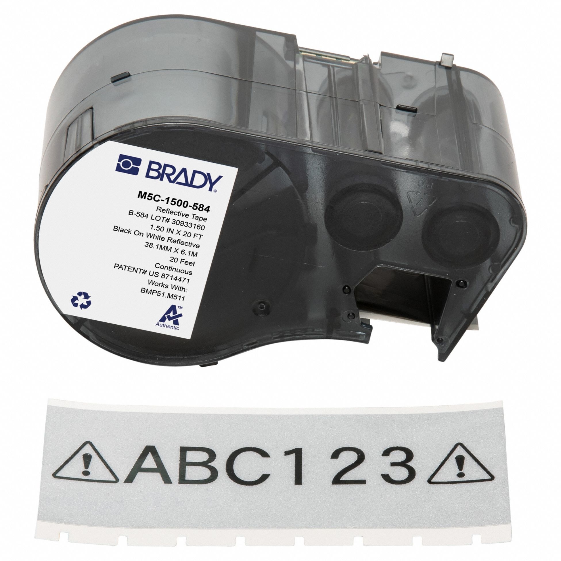 Combined Label and Ribbon Cartridge: 1 1/2 in x 20 ft, Plastic, White (Gloss), Outdoor