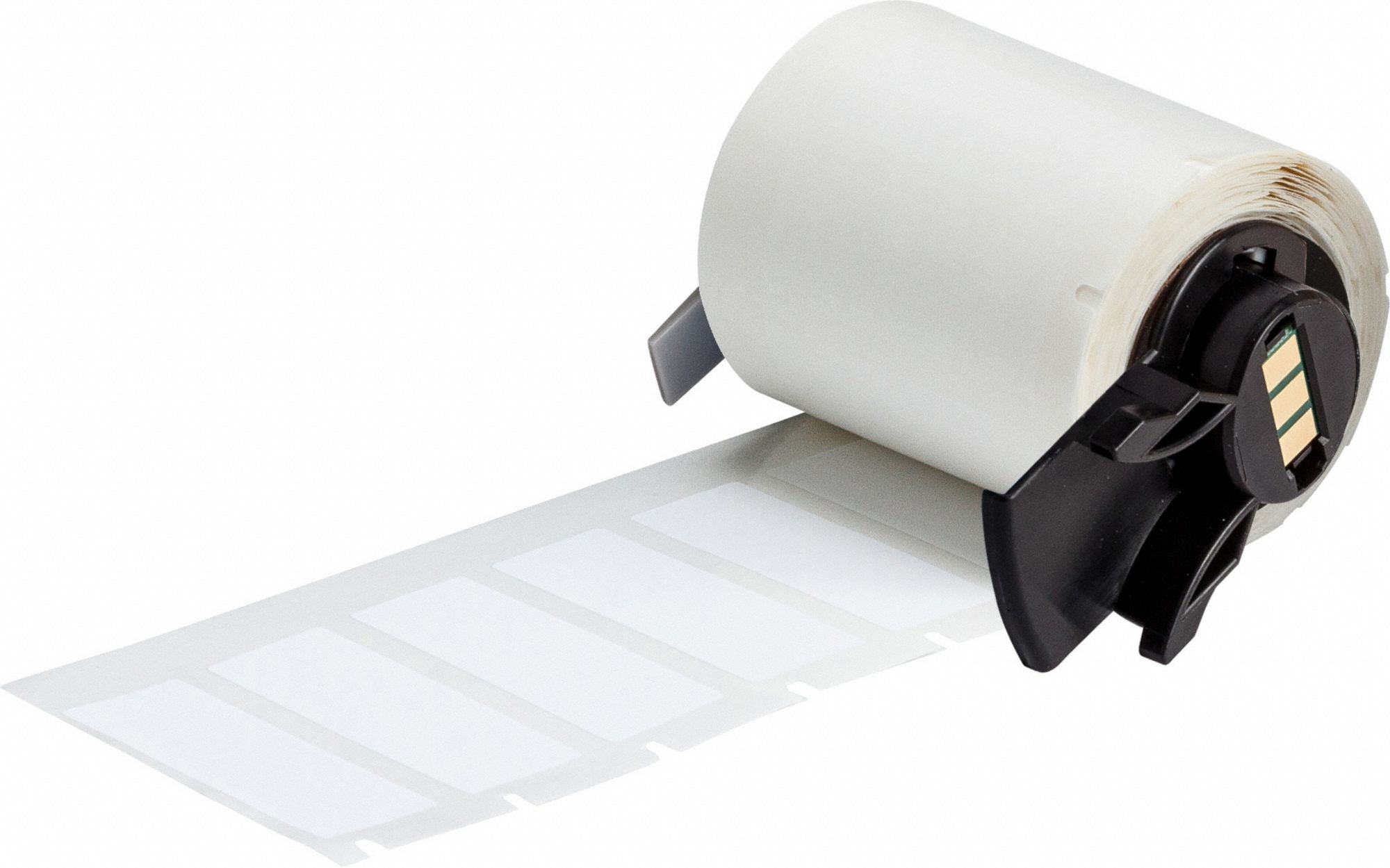 Pre-Cut Label Stock Roll: 1 21/32 in Label Ht, 1/2 in Label Wd, 1 21/32 in Roll Lg, White