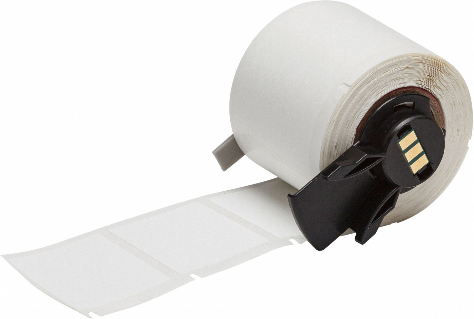 Pre-Cut Label Stock Roll: 1 1/4 in Label Ht, 1 1/4 in Label Wd, 1 1/4 in Roll Lg, White