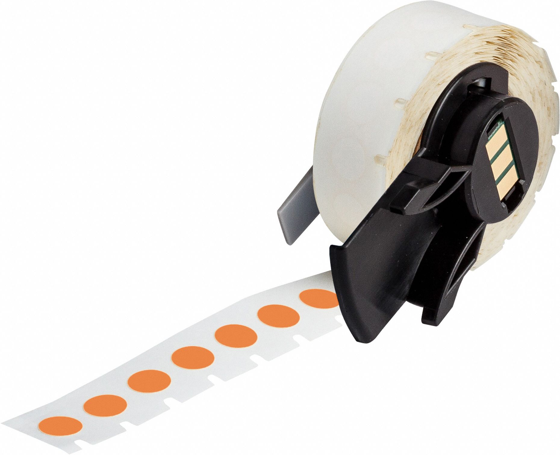 Pre-Cut Label Stock Roll: Circle, 3/8 in x 3/8 in, 3/8 in, Cryogenic Autoclavable Nylon, Orange