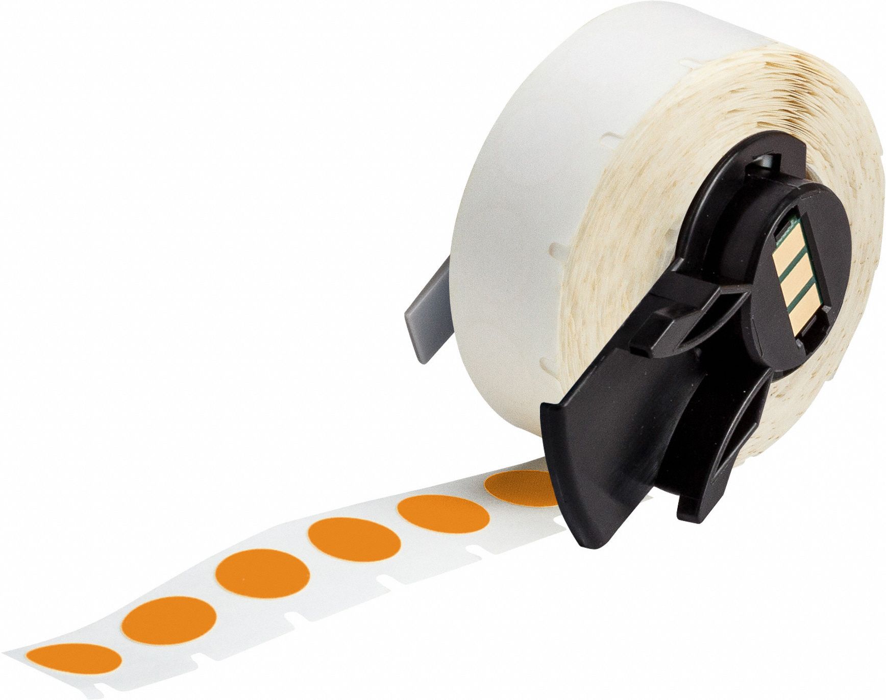 Pre-Cut Label Stock Roll: Circle, 1/2 in x 1/2 in, 1/2 in, Cryogenic Autoclavable Nylon, Orange