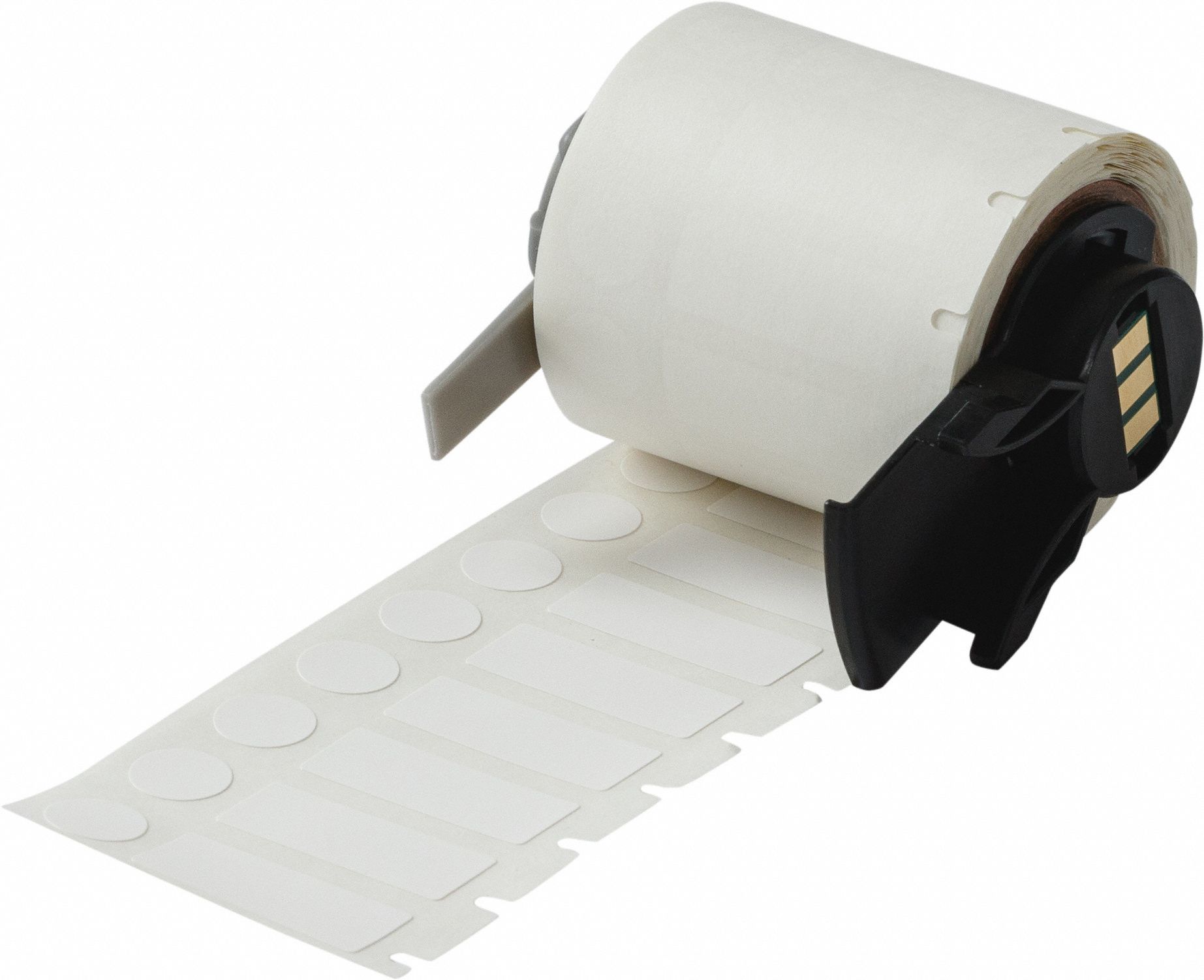 Pre-Cut Label Stock Roll: Circle/Rectangle, 3/8 in x 1 in, 1 in x 3/8 in, White, -112°F to 158°F