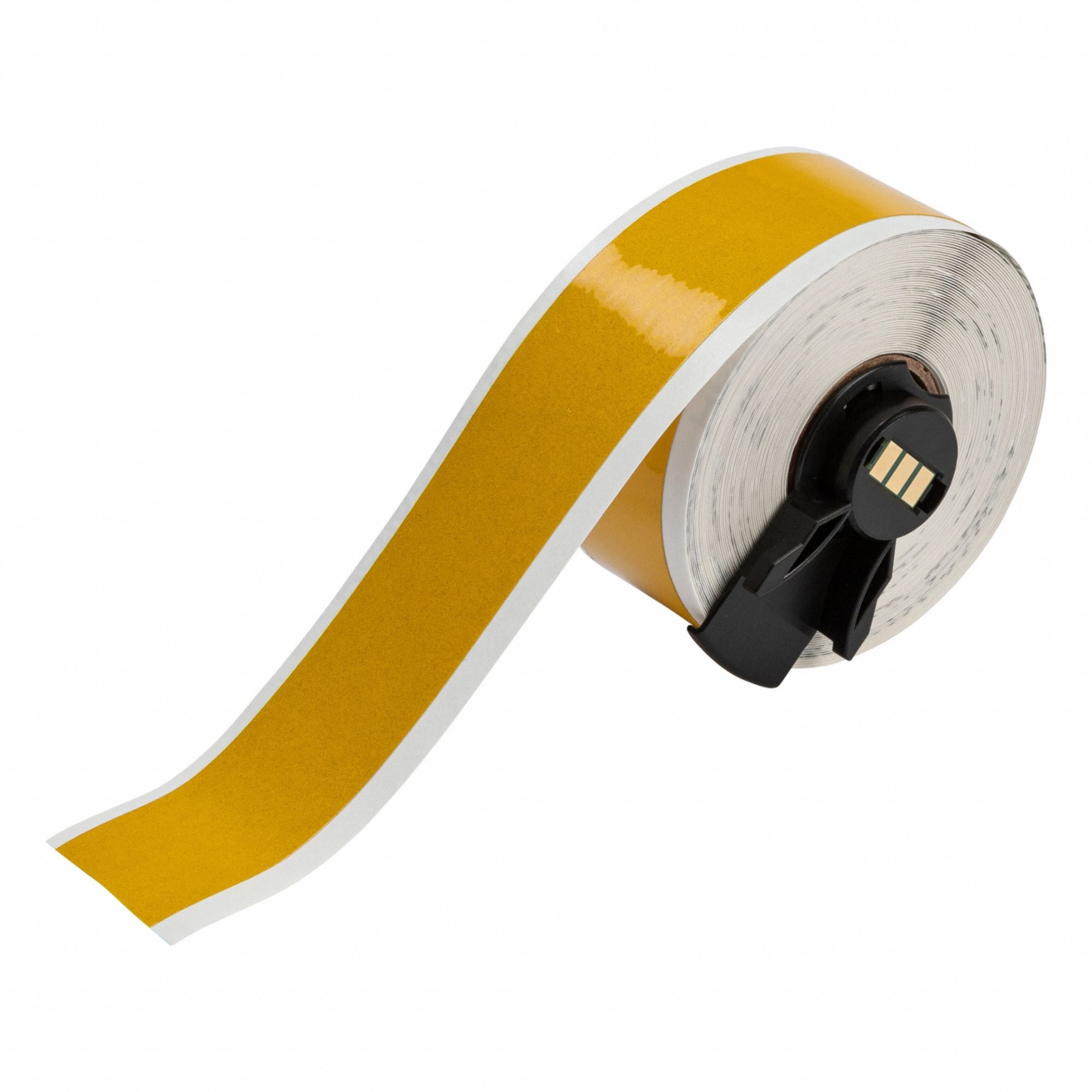 Continuous Label Stock: 1 in x 30 ft, Plastic, Yellow (Gloss), Outdoor