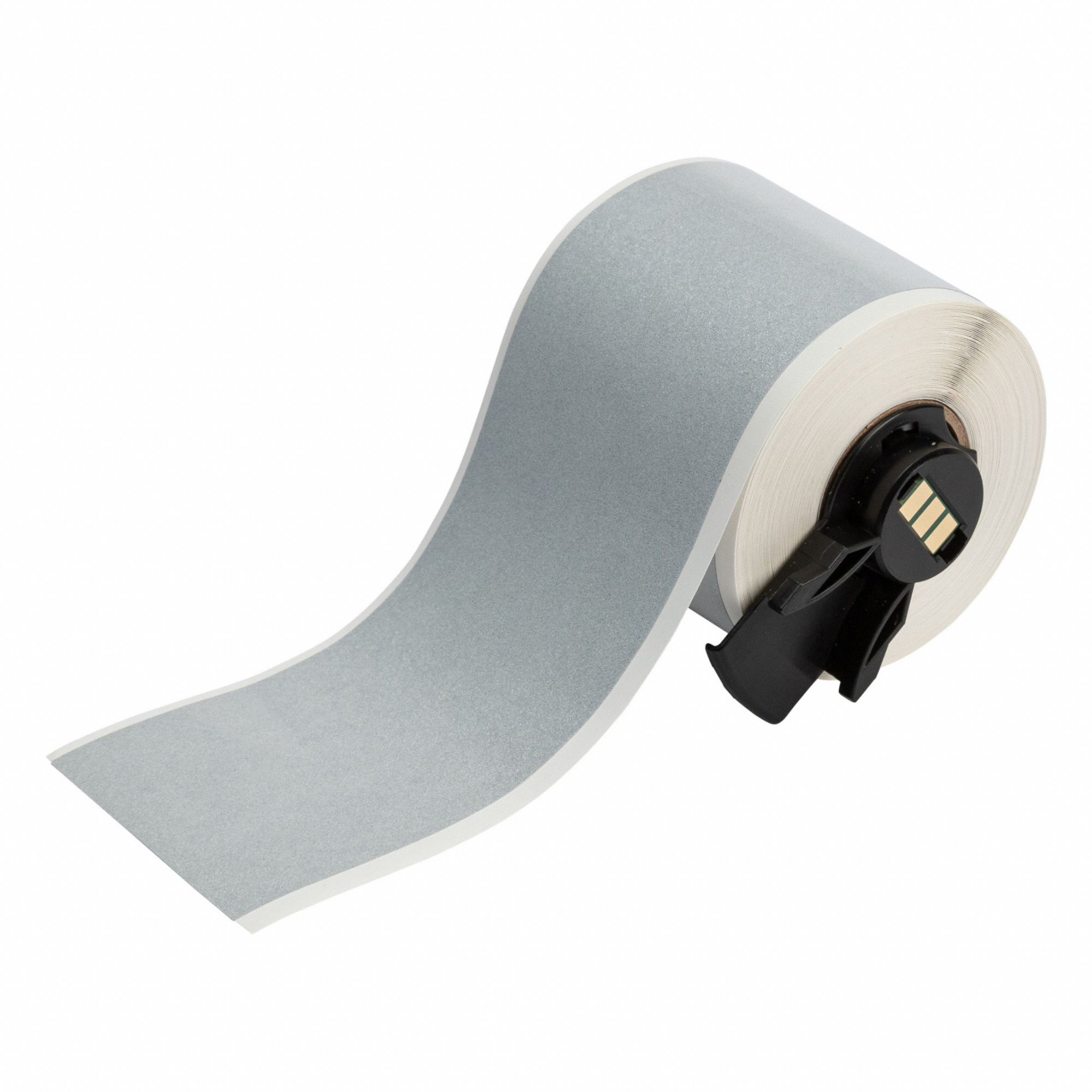 Continuous Label Stock: 2 in x 30 ft, Plastic, Silver (Gloss), Outdoor