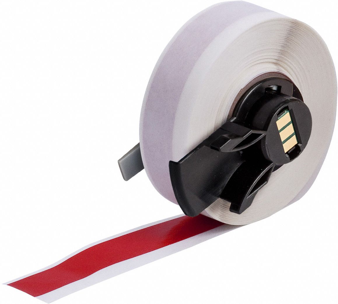 Continuous Label Stock: 1/2 in x 50 ft, Vinyl, Red (Gloss), Outdoor