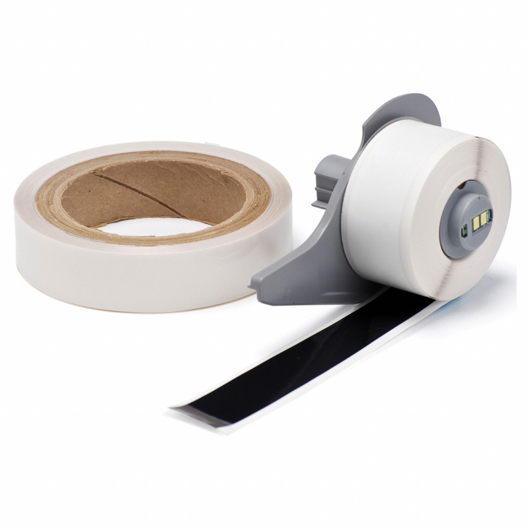 Continuous Label Stock: 1 in x 50 ft, Polyester With  Rubber  Adhesive, Black (Gloss)