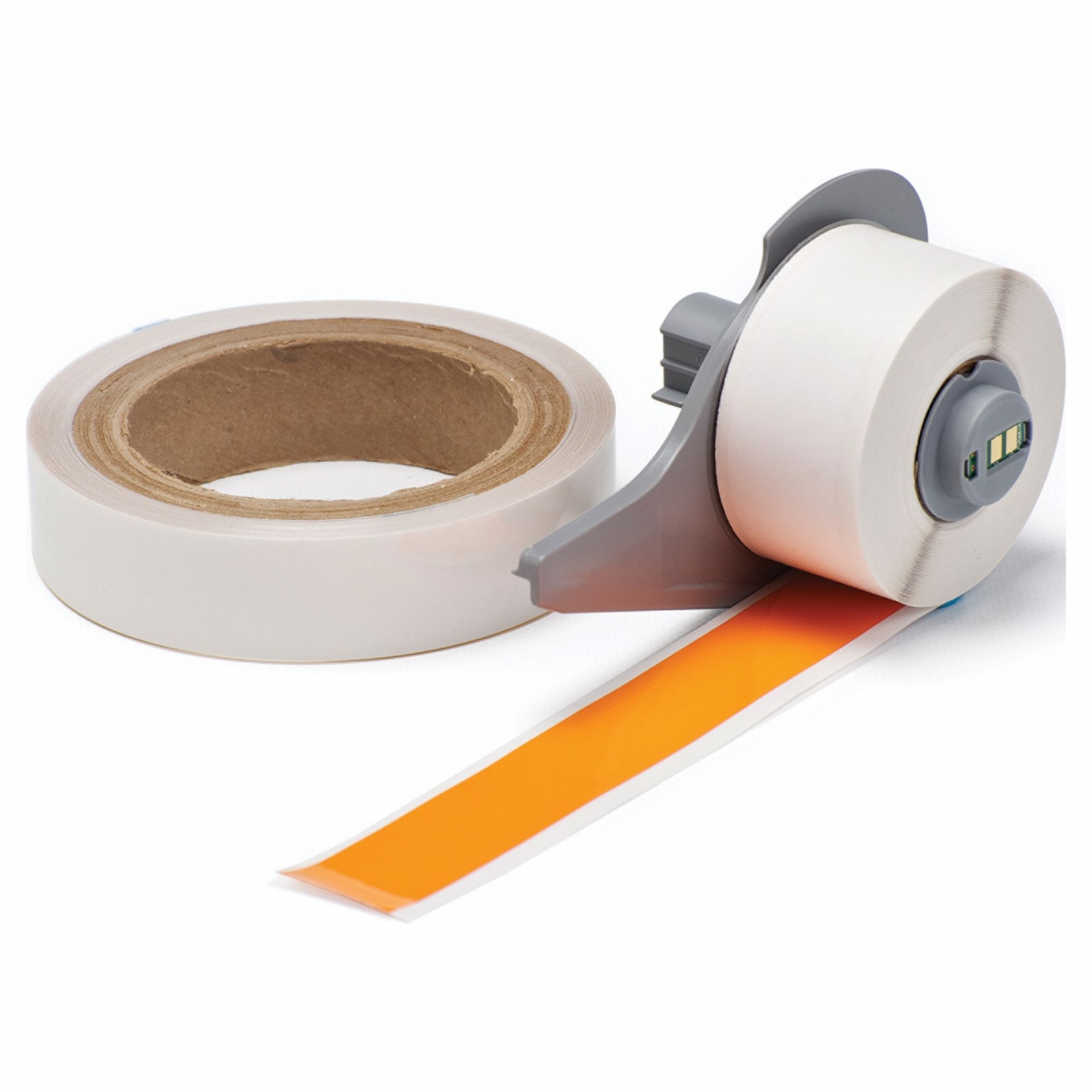 Continuous Label Stock: 1 in x 50 ft, Polyester With  Rubber  Adhesive, Orange (Gloss)
