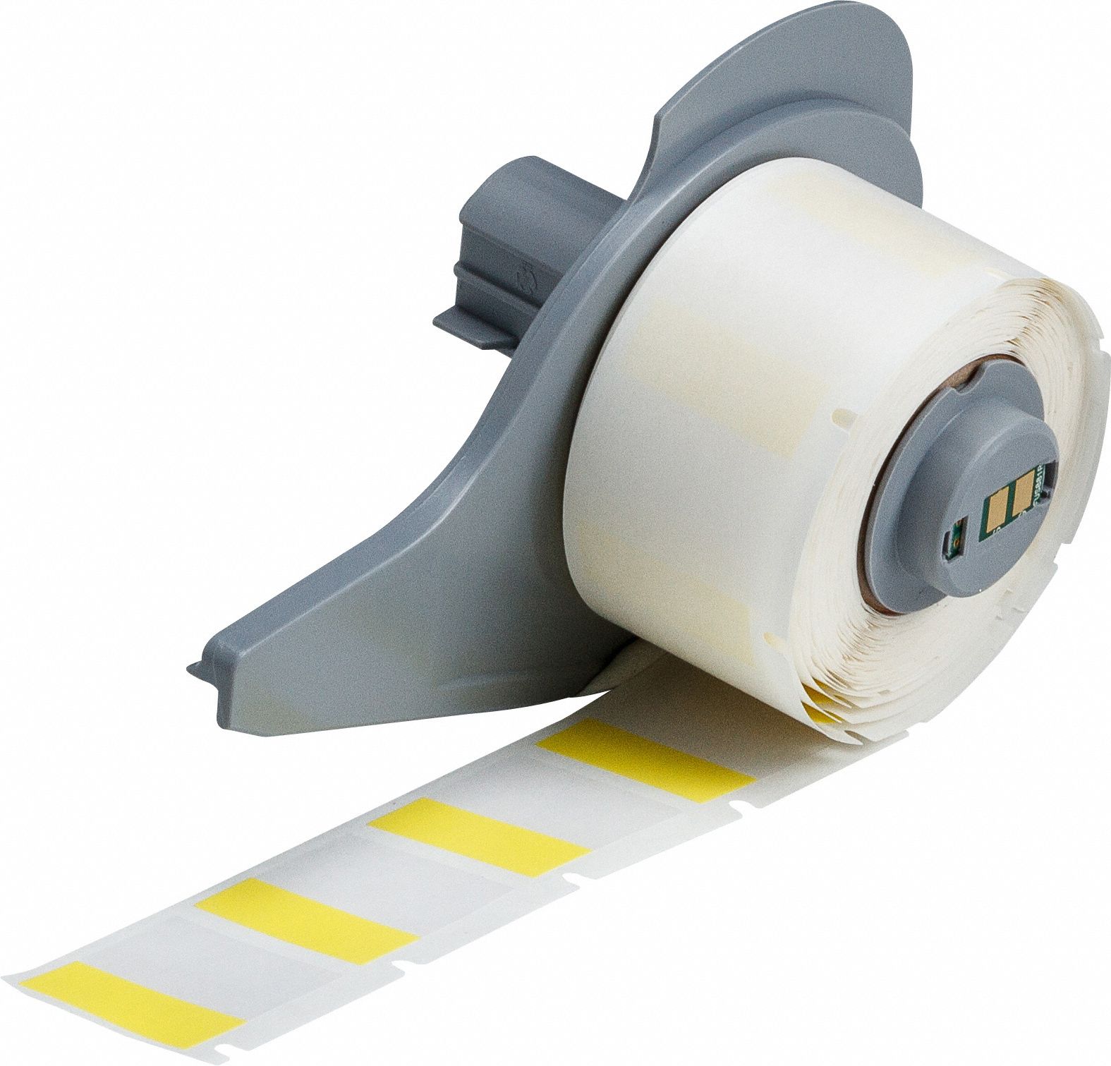 Wraparound Label: 1 in x 1 in, 1 in, Vinyl, Yellow (Matte), For 16 AWG to 8 AWG Wire Gauge