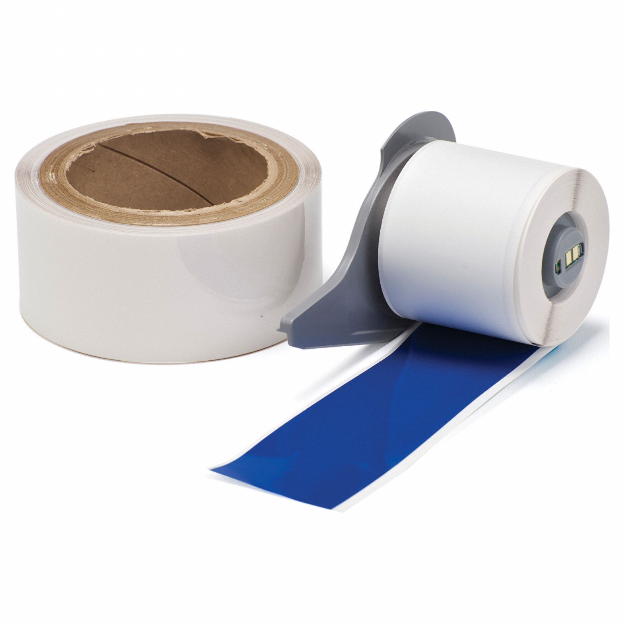 Continuous Label Stock: 2 in x 50 ft, Polyester With  Rubber  Adhesive, Blue (Gloss)