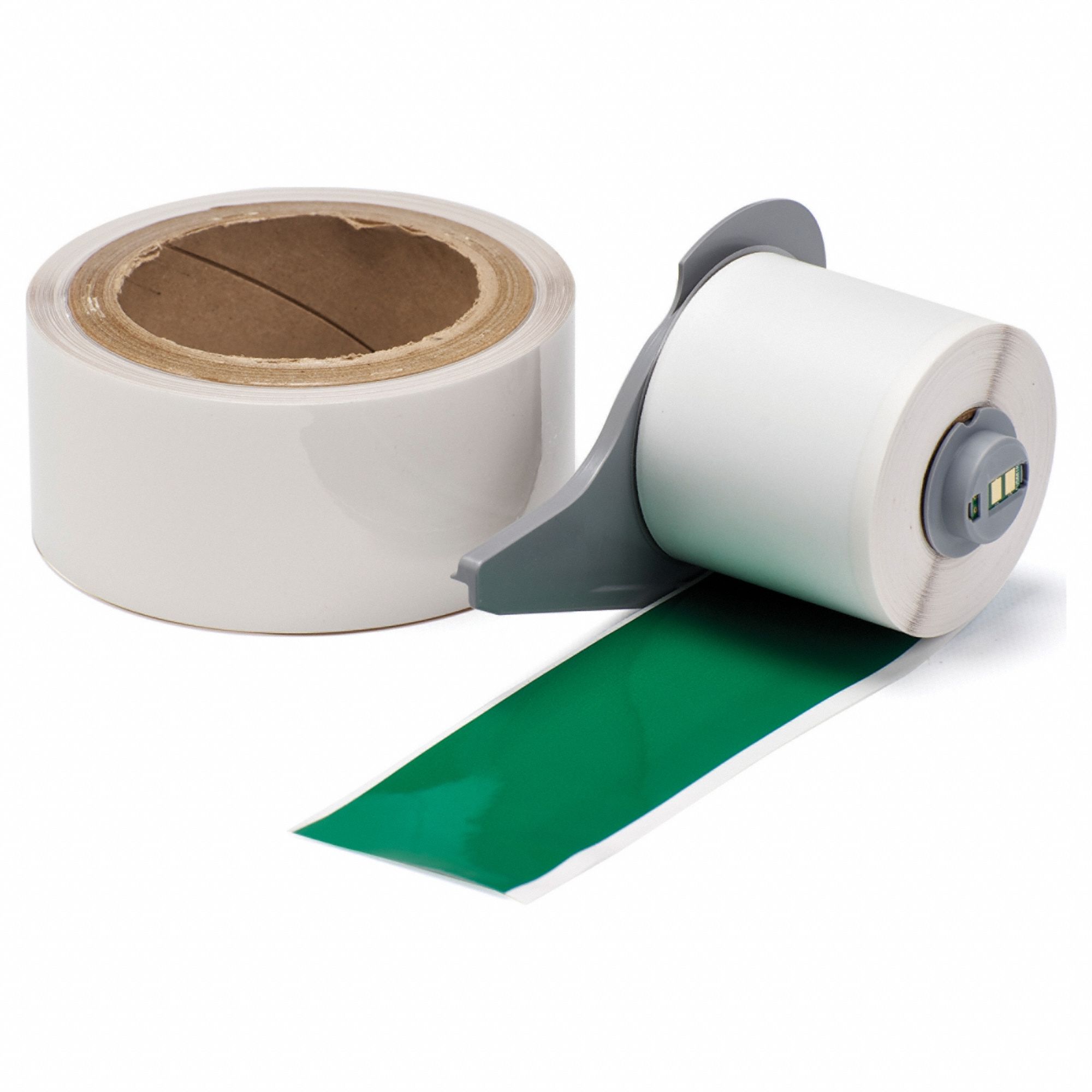 Continuous Label Stock: 2 in x 50 ft, Polyester With  Rubber  Adhesive, Green (Gloss)