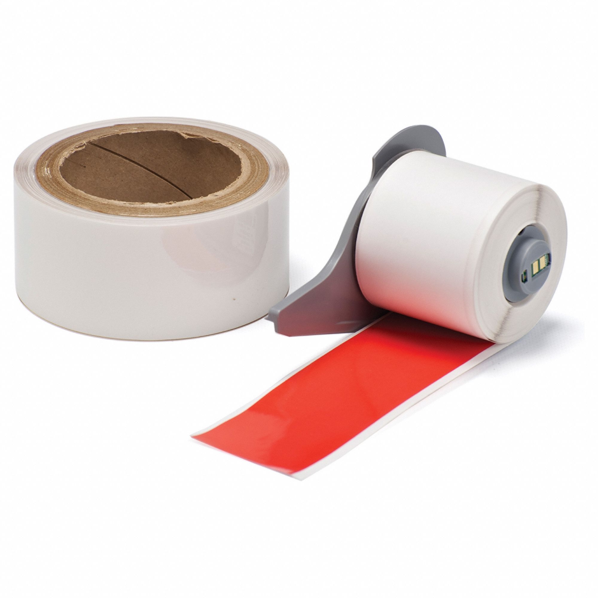 Continuous Label Stock: 2 in x 50 ft, Polyester With  Rubber  Adhesive, Red (Gloss)