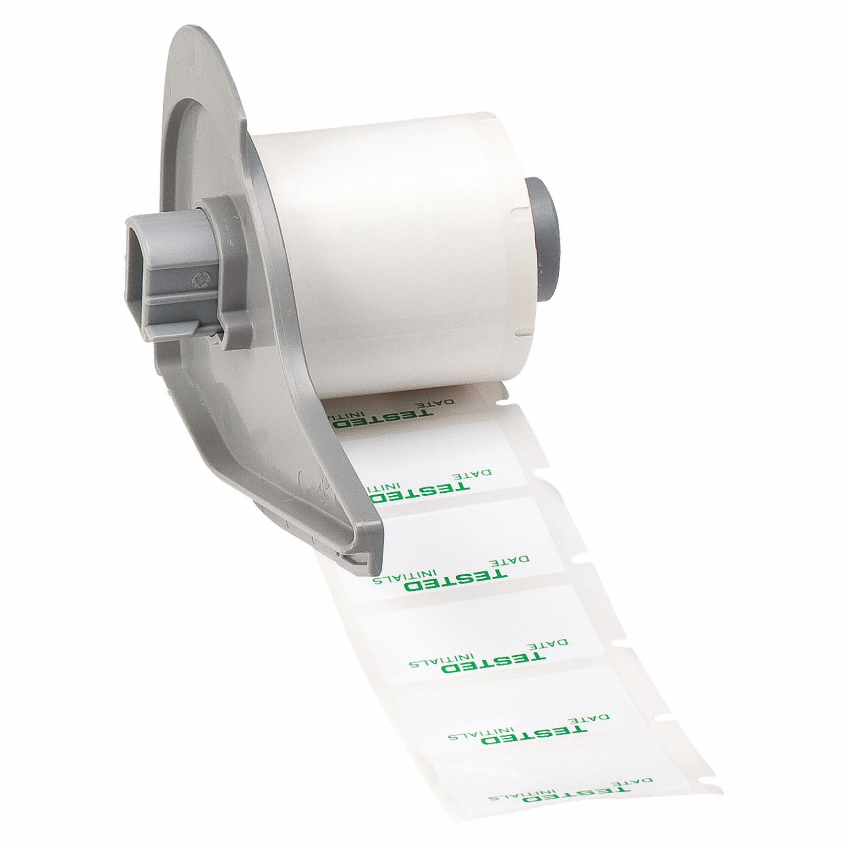 Pre-Cut Label Stock Roll: Tested, 3/4 in x 1 1/2 in, 1 1/2 in x 3/4 in, Polyester, Green/White