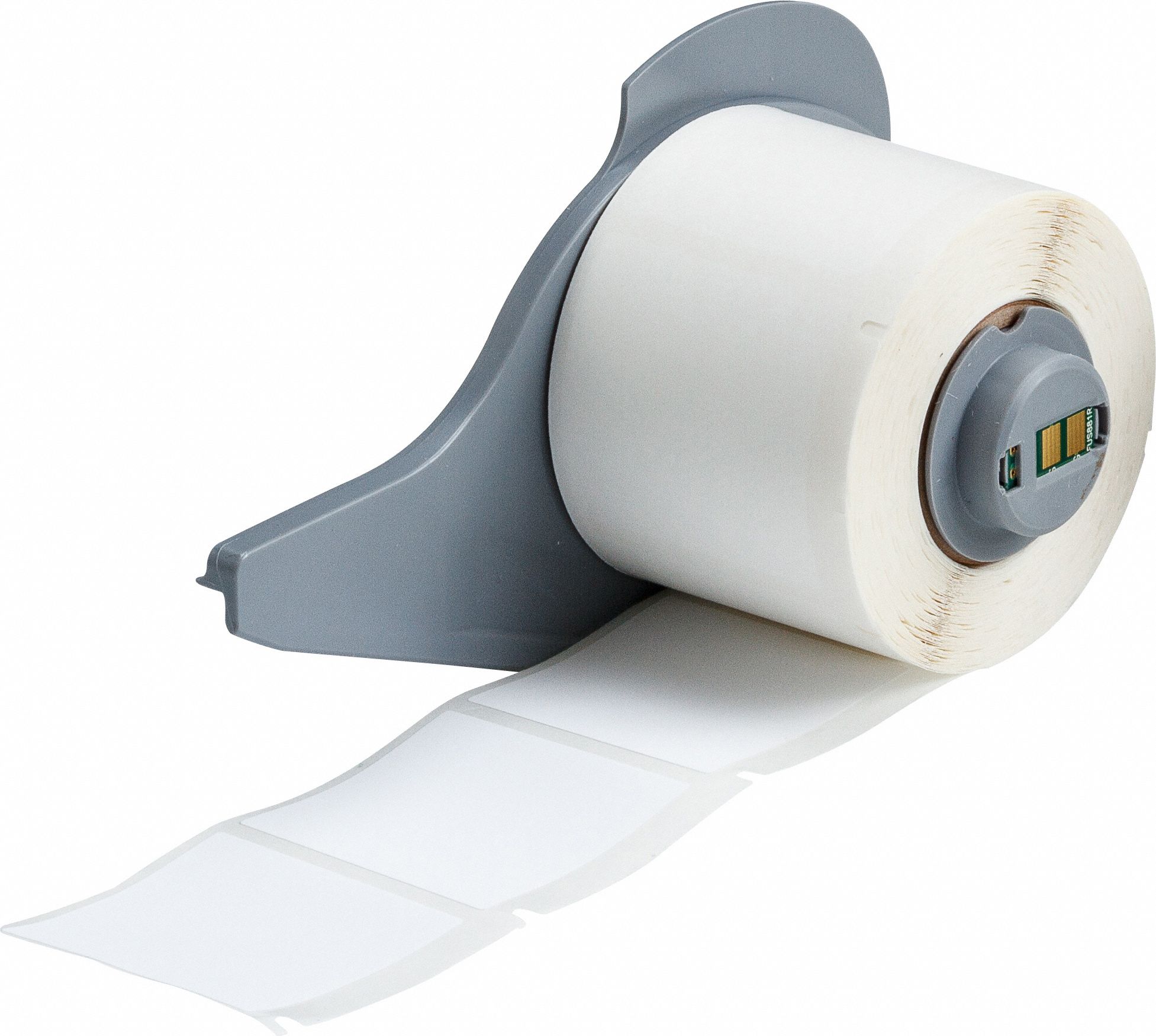 Pre-Cut Label Stock Roll: 1 1/2 in x 1 1/2 in, Rubber, Aggressive Adhesive/Permanent Adhesive