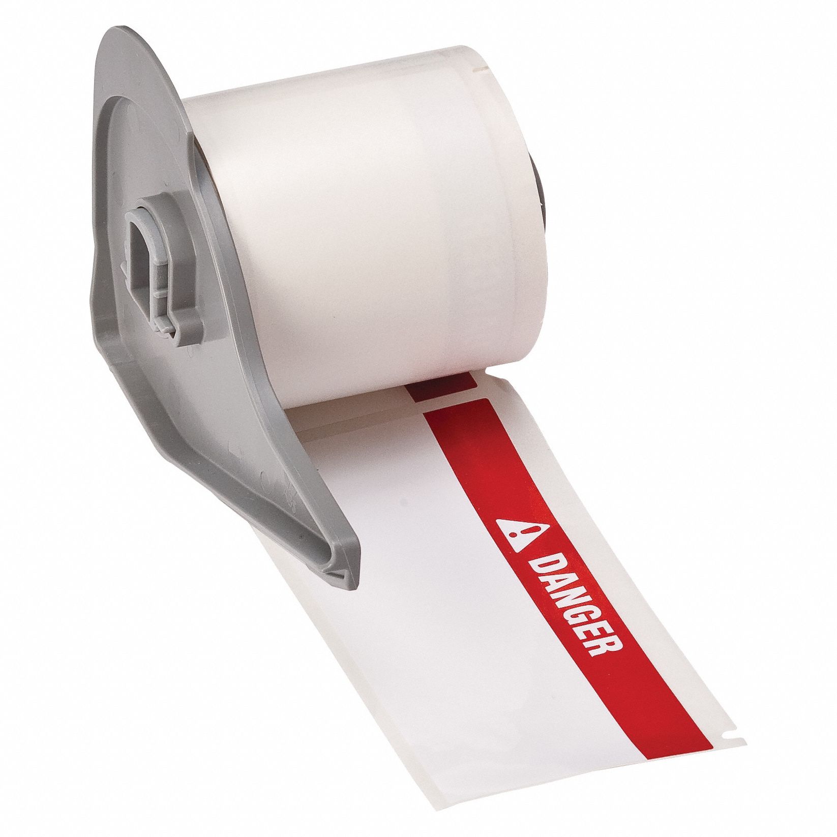 Pre-Cut Label Stock Roll: Danger, Red Header, 1 29/32 in x 4 in, 4 in x 1 29/32 in, Polyester